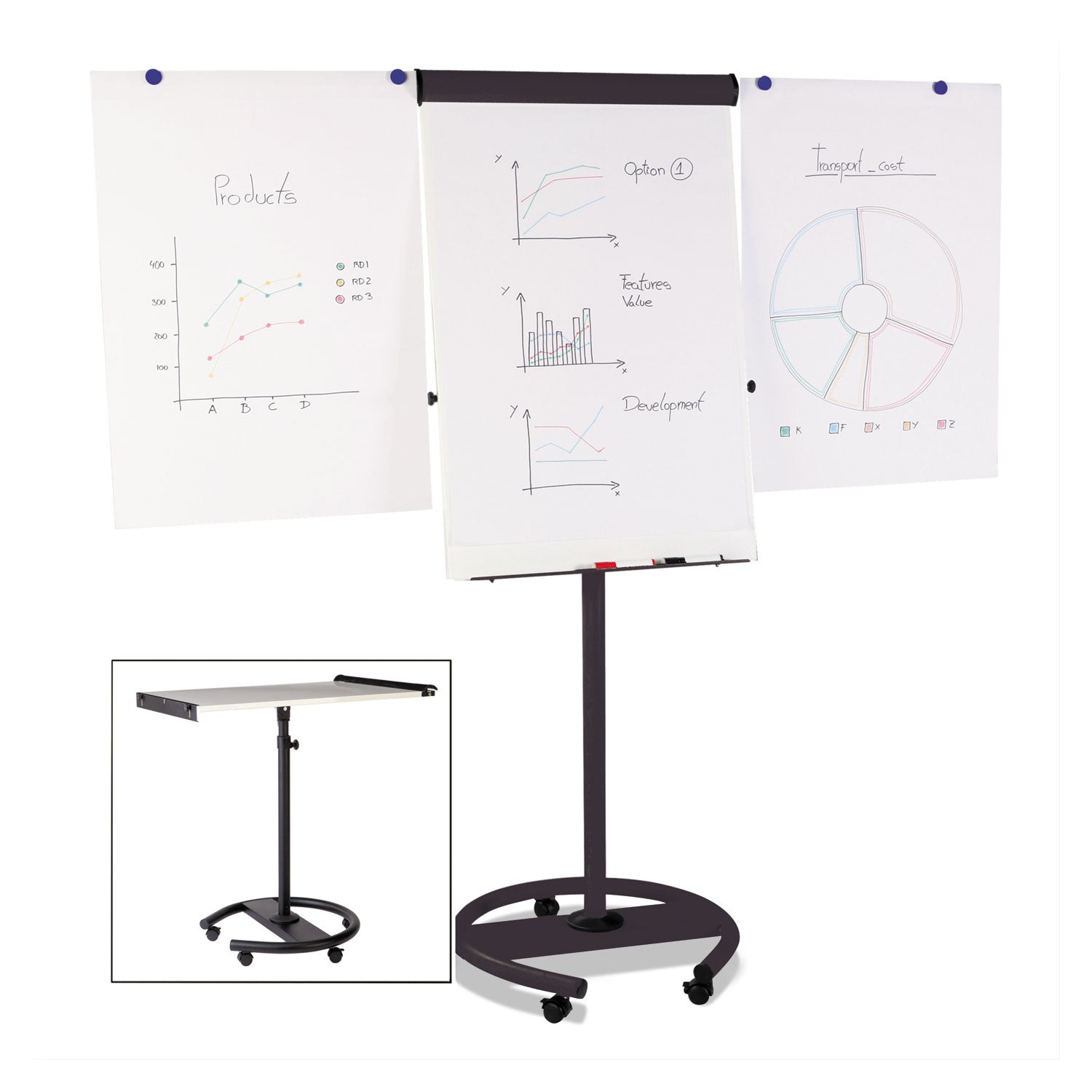 360 Multi-Use Mobile Magnetic Dry Erase Easel, 27 x 41, White Surface, Black Steel Frame -