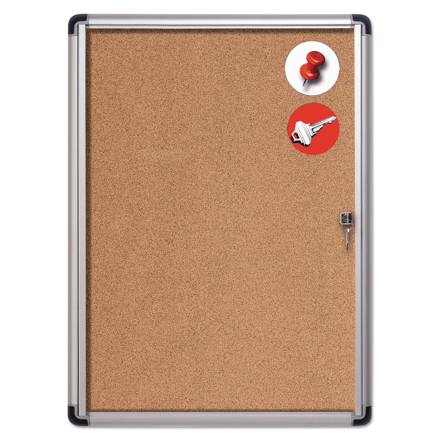 Slim-Line Enclosed Cork Bulletin Board, One Door, 28 x 38, Tan Surface, Aluminum Frame -