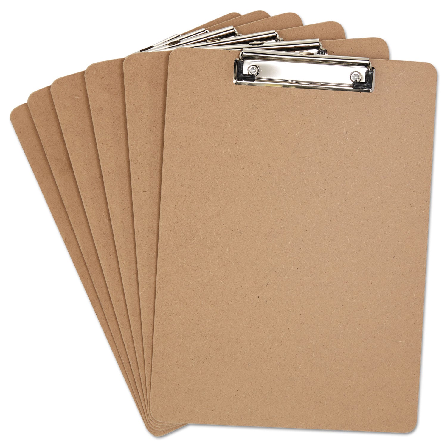 Hardboard Clipboard with Low-Profile Clip, 0.5" Clip Capacity, Holds 8.5 x 11 Sheets, Brown, 6/Pack -
