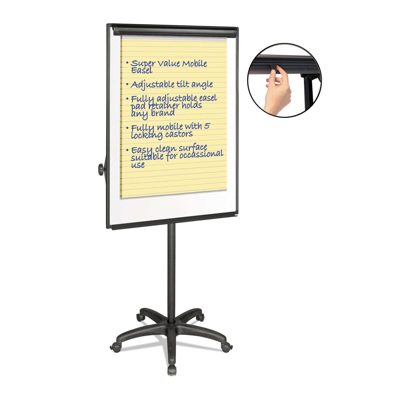 Silver Easy Clean Dry Erase Mobile Presentation Easel, 44" to 75.25" High -