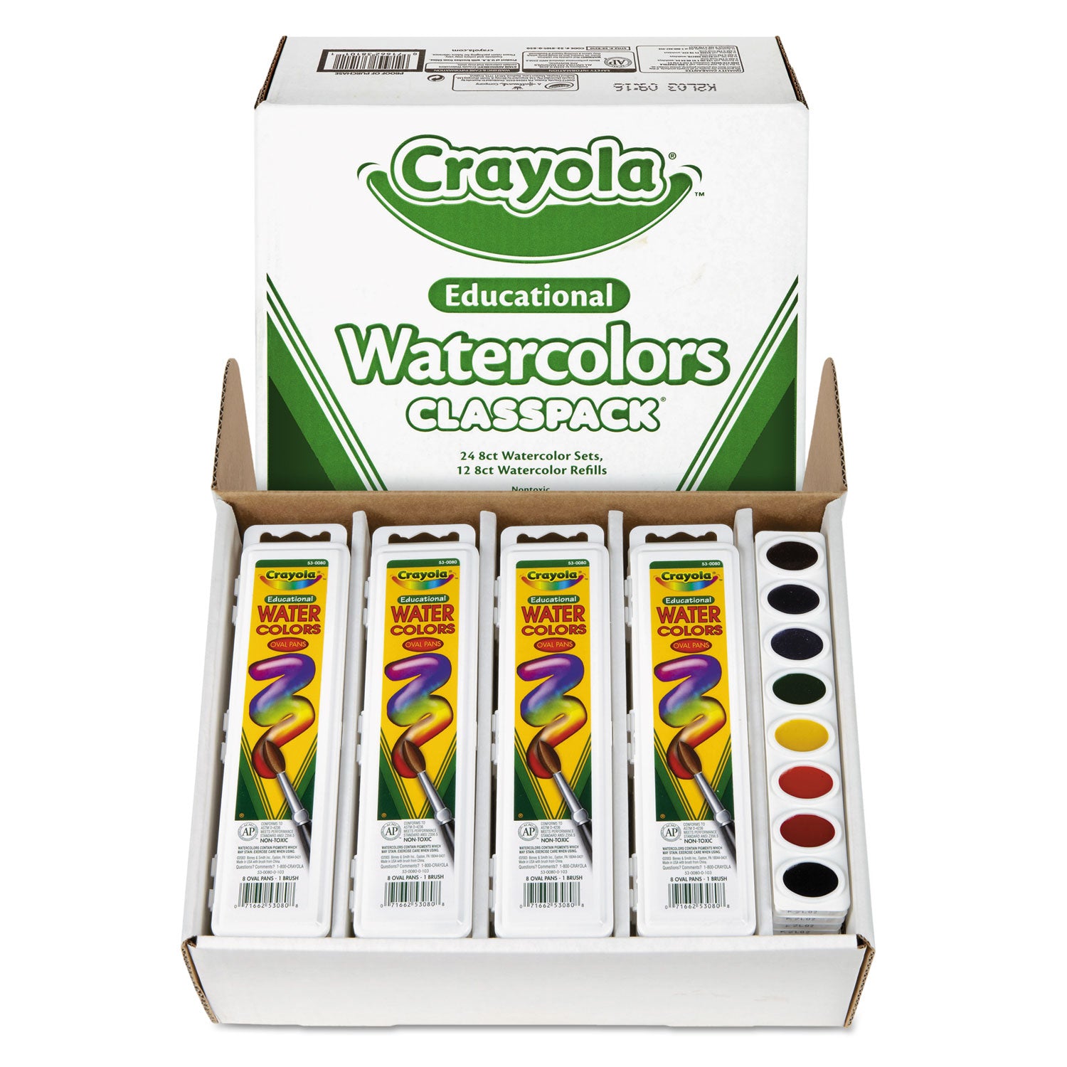 Watercolors, 8 Assorted Colors, Palette Tray, 36/Carton -