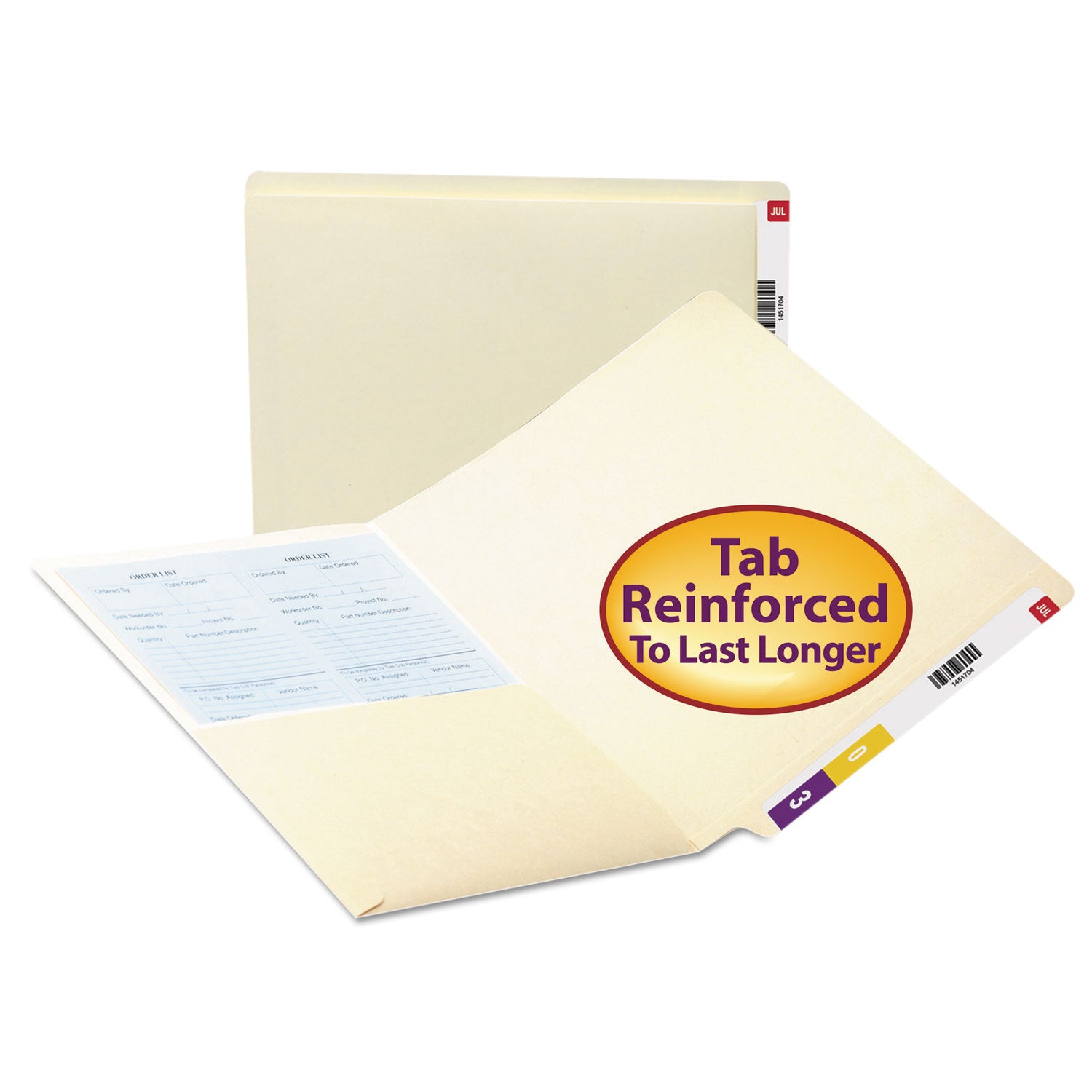 Heavyweight Manila End Tab Pocket Folders, Interior Front Panel Pocket, Straight Tabs, Letter Size, 11-pt Manila, 50/Box -