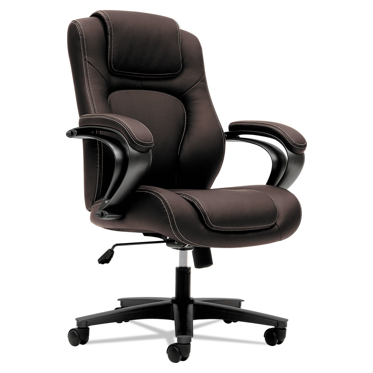 HVL402 Series Executive High-Back Chair, Supports Up to 250 lb, 17" to 21" Seat Height, Brown Seat/Back, Black Base -