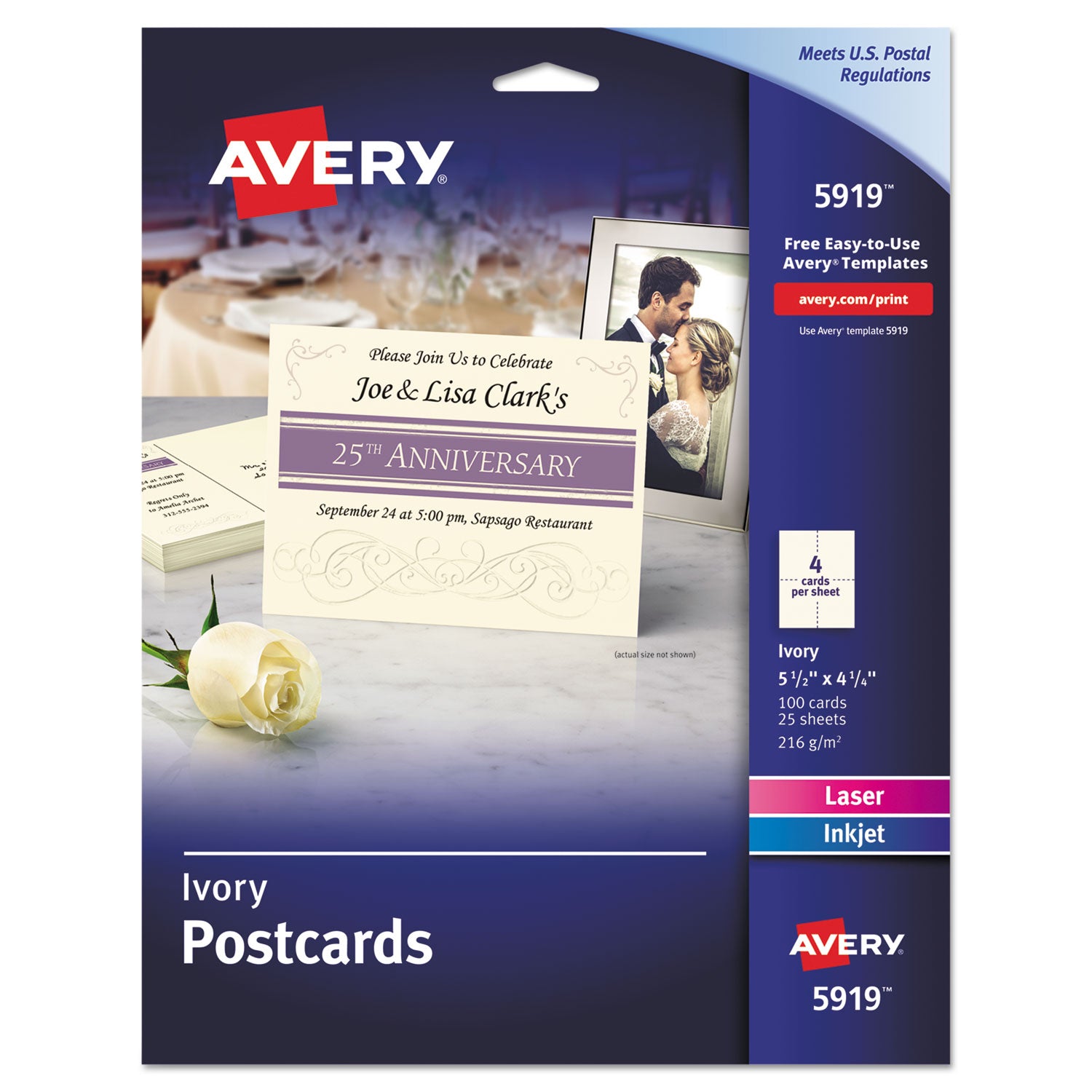 printable-postcards-inkjet-laser-74-lb-425-x-55-ivory-100-cards-4-cards-sheet-25-sheets-box_ave5919 - 1