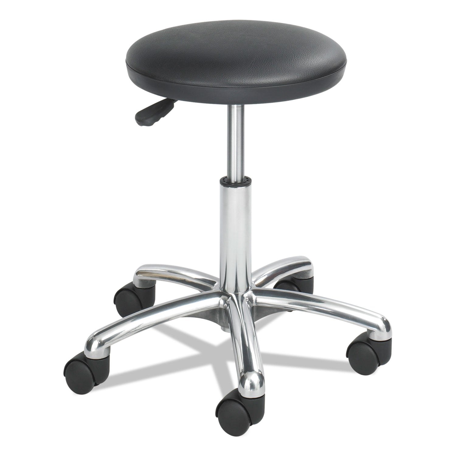 Height-Adjustable Lab Stool, Backless, Supports Up to 250 lb, 16" to 21" Seat Height, Black Seat, Chrome Base -