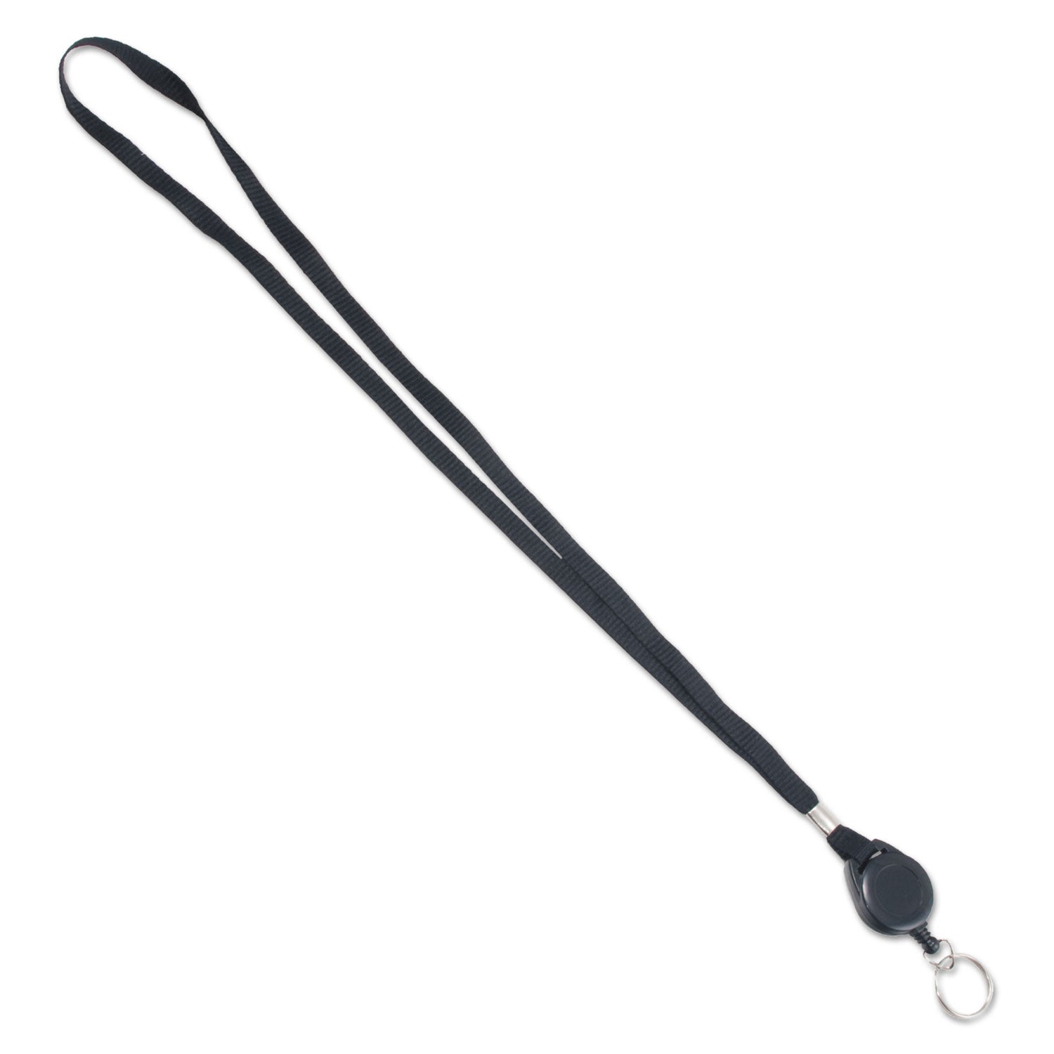 Lanyards with Retractable ID Reels, Metal Split Ring Fastener, 34" Long, Black, 12/Pack -