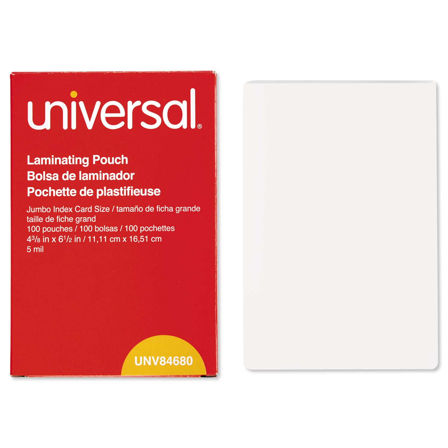 Laminating Pouches, 5 mil, 6.5" x 4.38", Gloss Clear, 100/Box -
