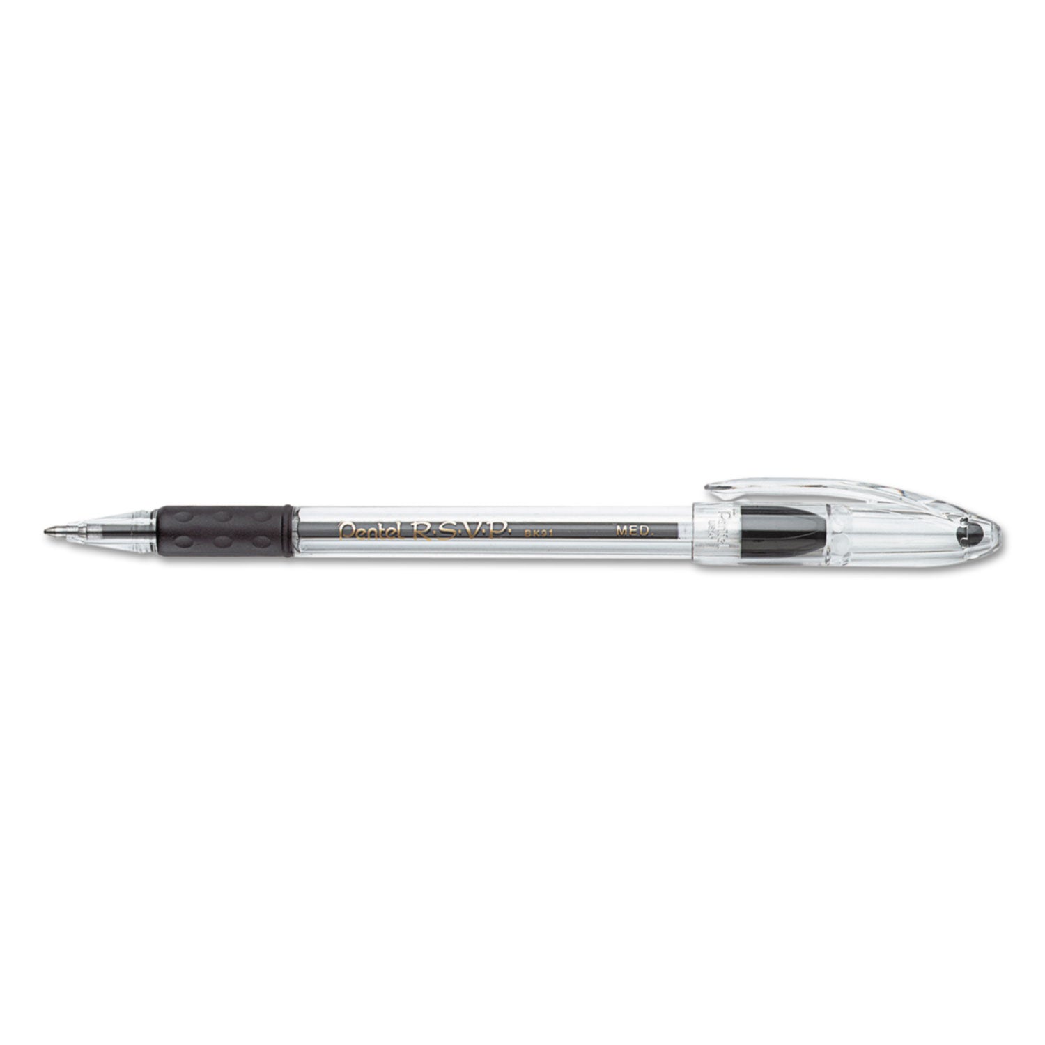 R.S.V.P. Ballpoint Pen, Stick, Medium 1 mm, Black Ink, Clear/Black Barrel, Dozen -