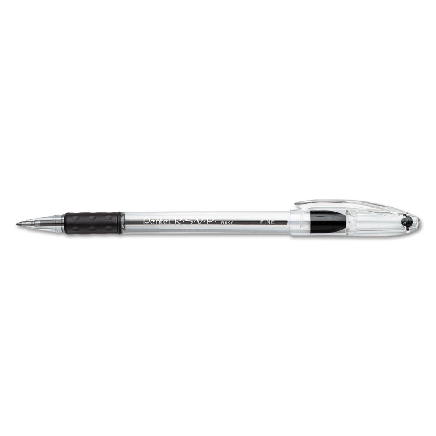 R.S.V.P. Ballpoint Pen, Stick, Fine 0.7 mm, Black Ink, Clear/Black Barrel, Dozen -