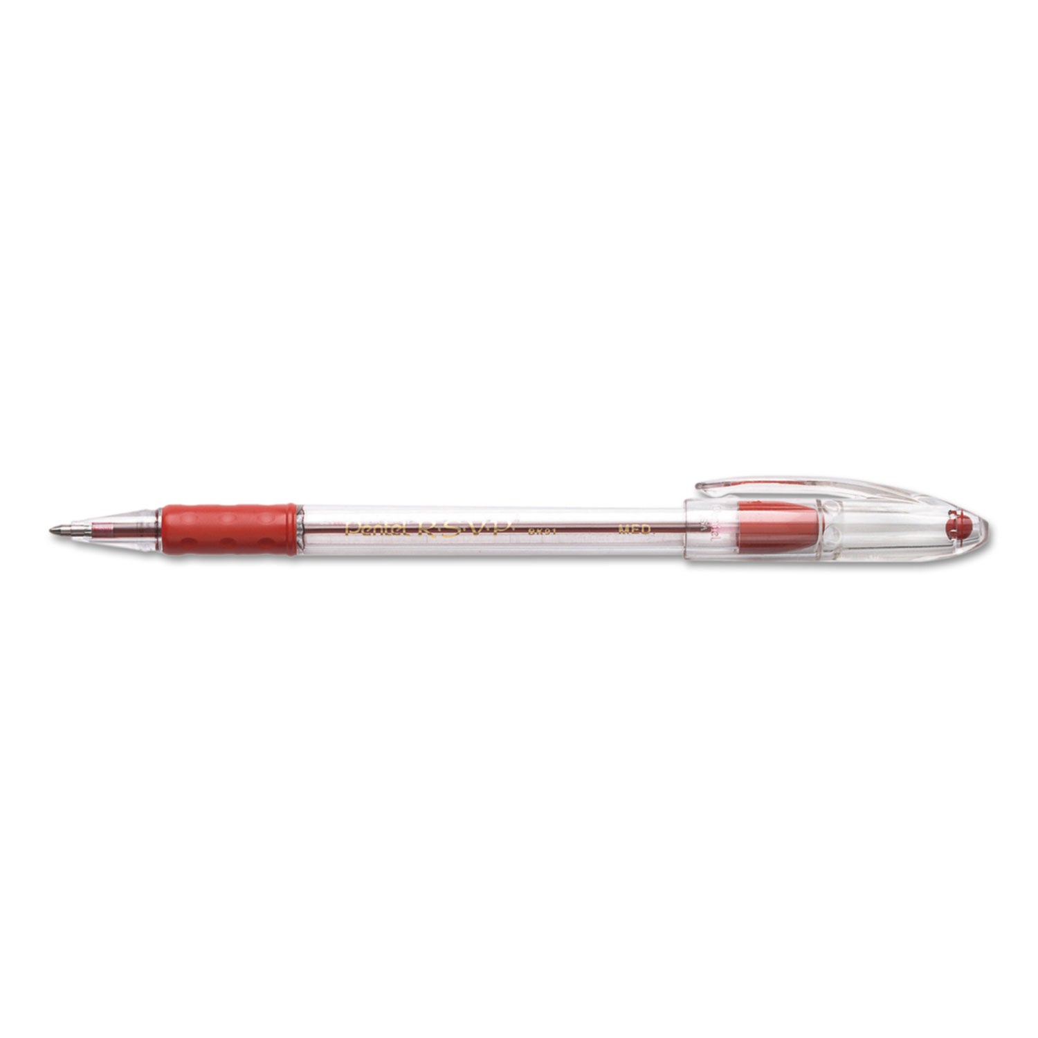 R.S.V.P. Ballpoint Pen, Stick, Medium 1 mm, Red Ink, Clear/Red Barrel, Dozen -