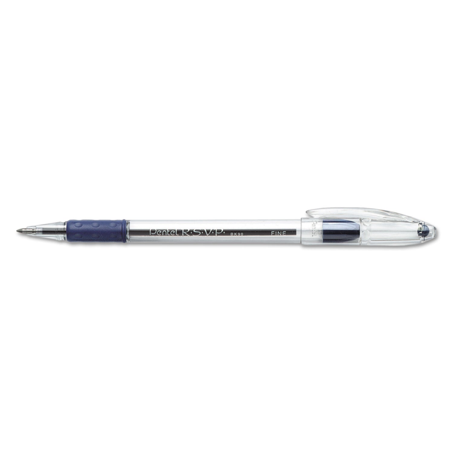 R.S.V.P. Ballpoint Pen, Stick, Fine 0.7 mm, Blue Ink, Clear/Blue Barrel, Dozen -