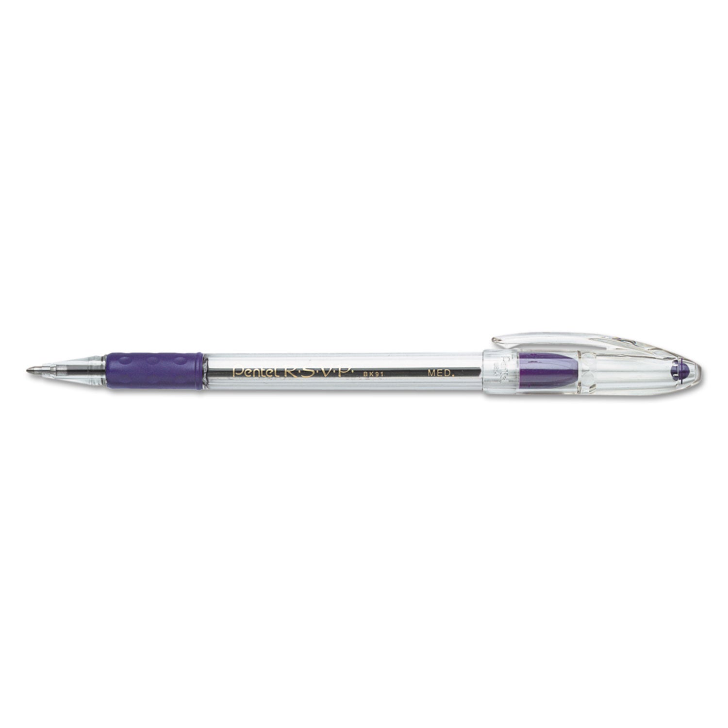 R.S.V.P. Ballpoint Pen, Stick, Medium 1 mm, Violet Ink, Clear/Violet Barrel, Dozen -