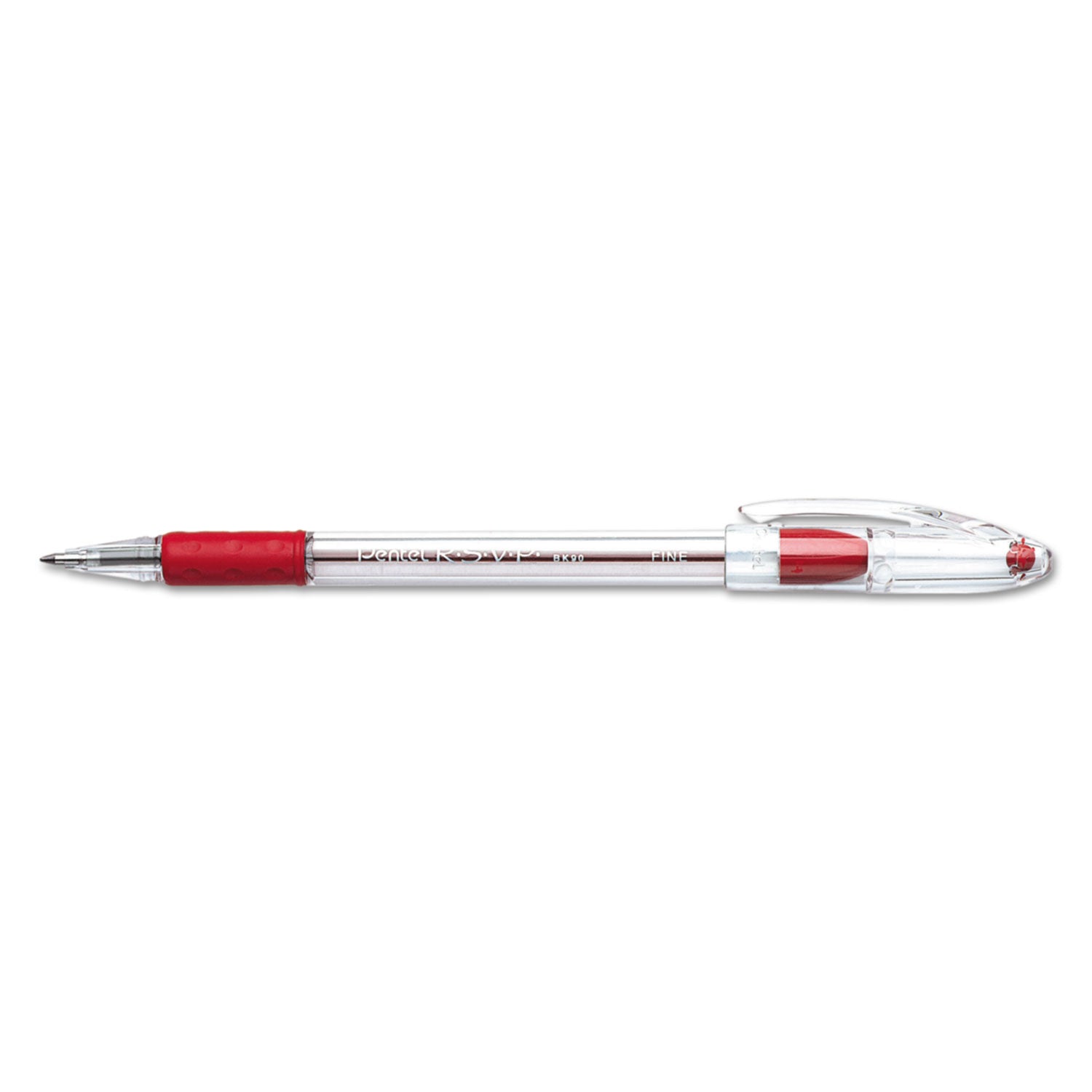 R.S.V.P. Ballpoint Pen, Stick, Fine 0.7 mm, Red Ink, Clear/Red Barrel, Dozen -