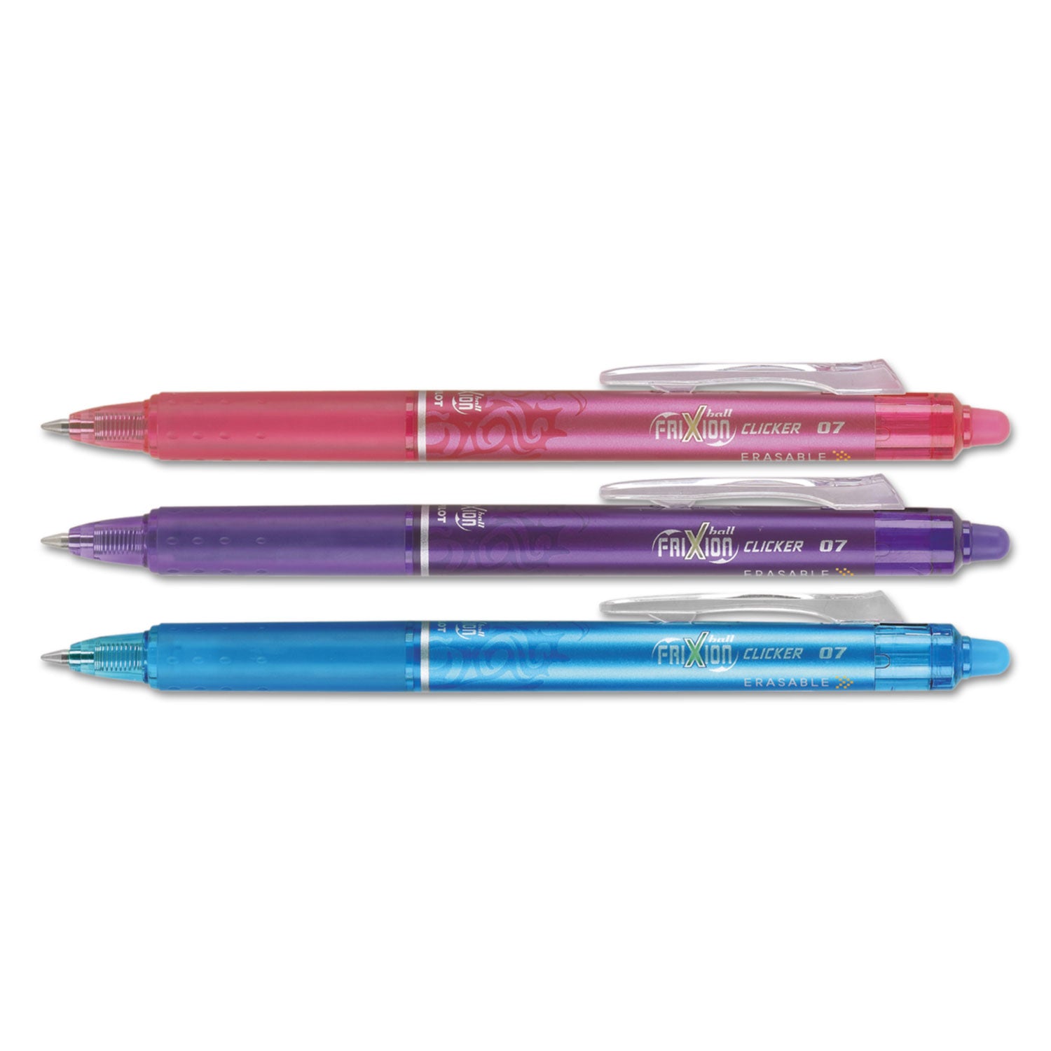 frixion-clicker-erasable-gel-pen-retractable-fine-07-mm-three-assorted-ink-and-barrel-colors-3-pack_pil31469 - 1