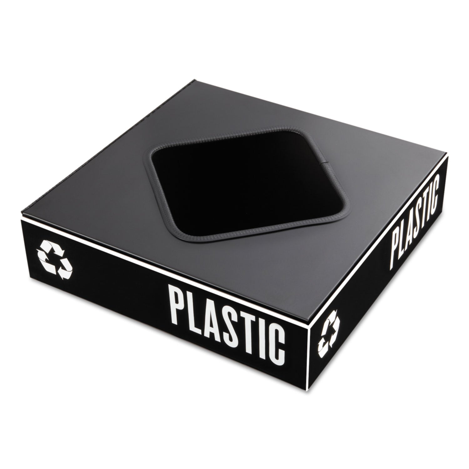 Public Square Recycling Container Lid, Square Opening, 15.25w x 15.25d x 2h, Black -