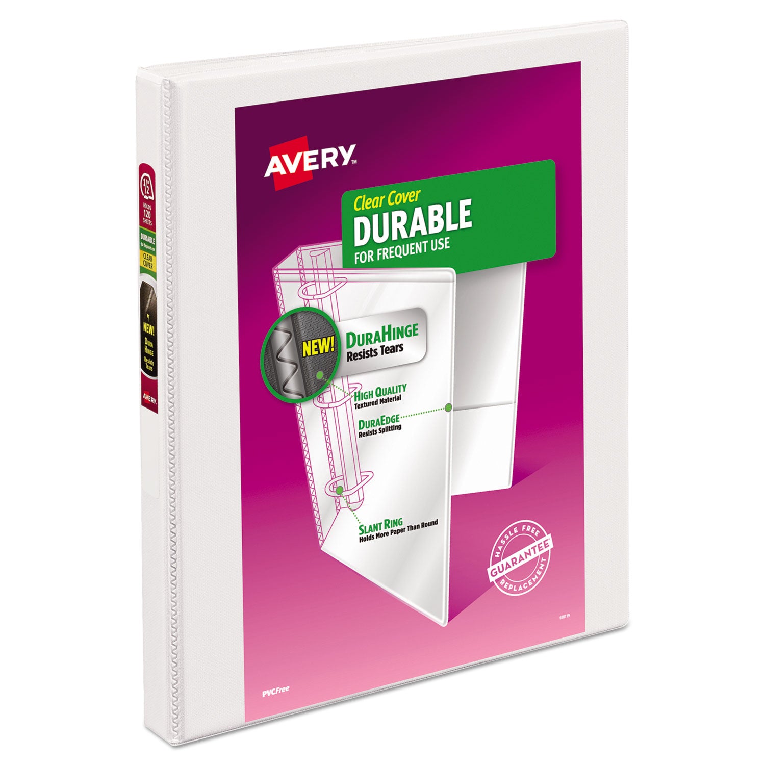 Durable View Binder with DuraHinge and Slant Rings, 3 Rings, 0.5" Capacity, 11 x 8.5, White -