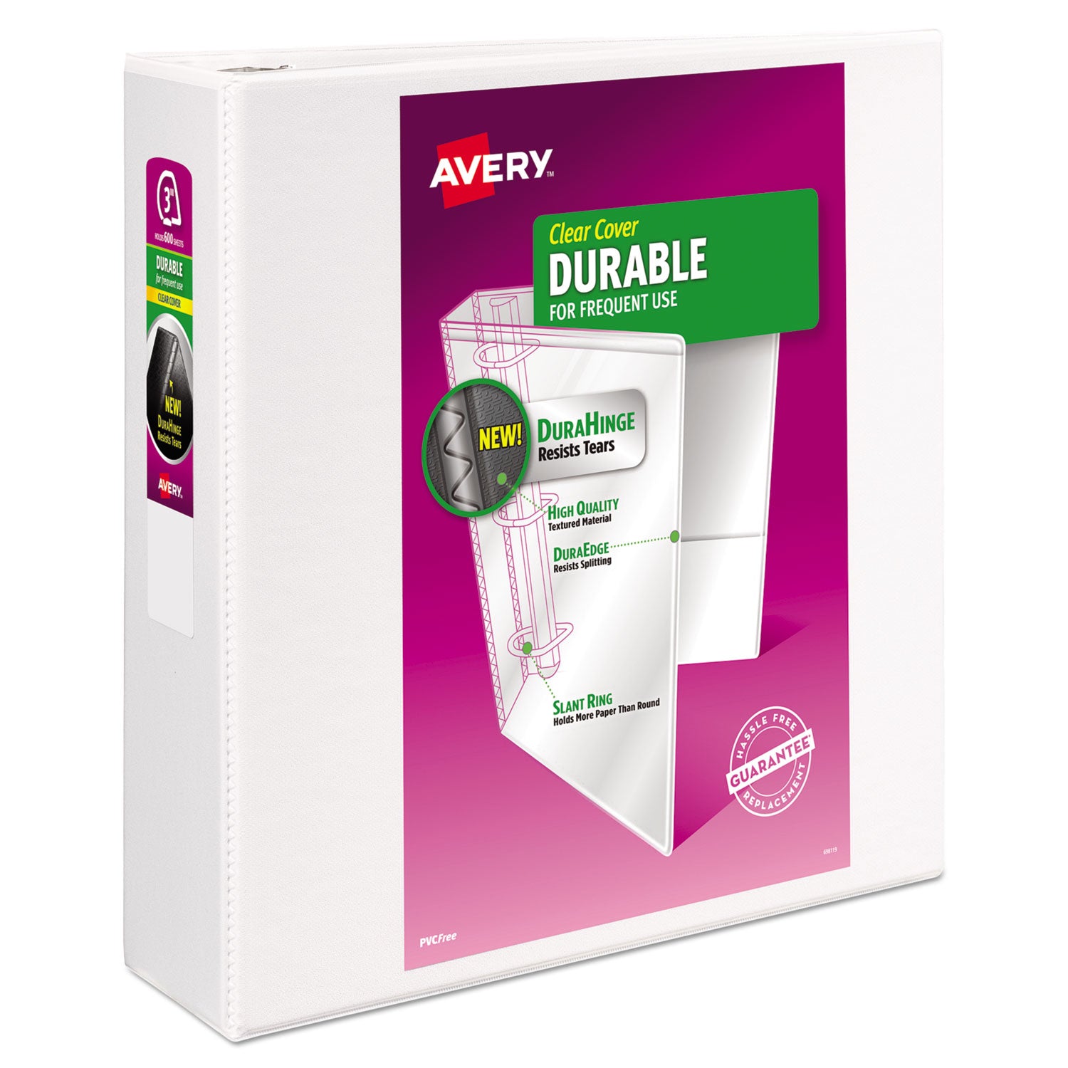 Durable View Binder with DuraHinge and Slant Rings, 3 Rings, 3" Capacity, 11 x 8.5, White -