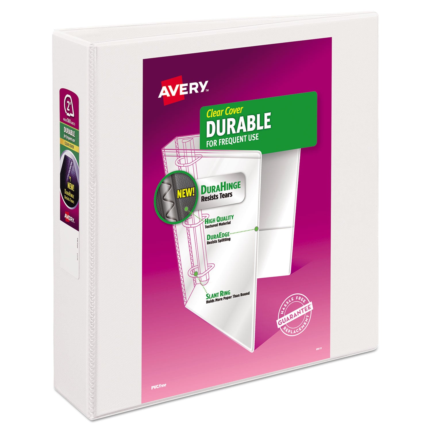 Durable View Binder with DuraHinge and Slant Rings, 3 Rings, 2" Capacity, 11 x 8.5, White -