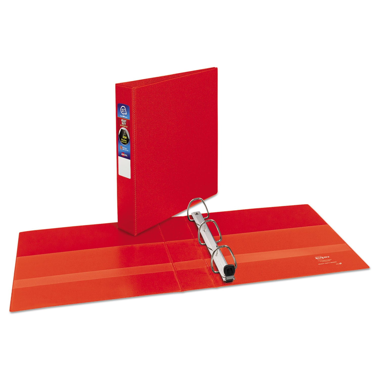 Heavy-Duty Non-View Binder with DuraHinge and One Touch EZD Rings, 3 Rings, 1.5" Capacity, 11 x 8.5, Red -