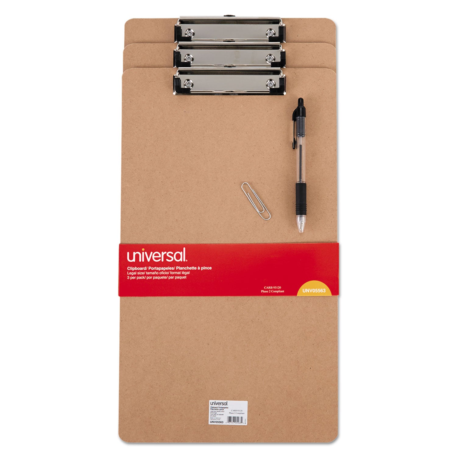 Hardboard Clipboard with Low-Profile Clip, 0.5" Clip Capacity, Holds 8.5 x 14 Sheets, Brown, 3/Pack -