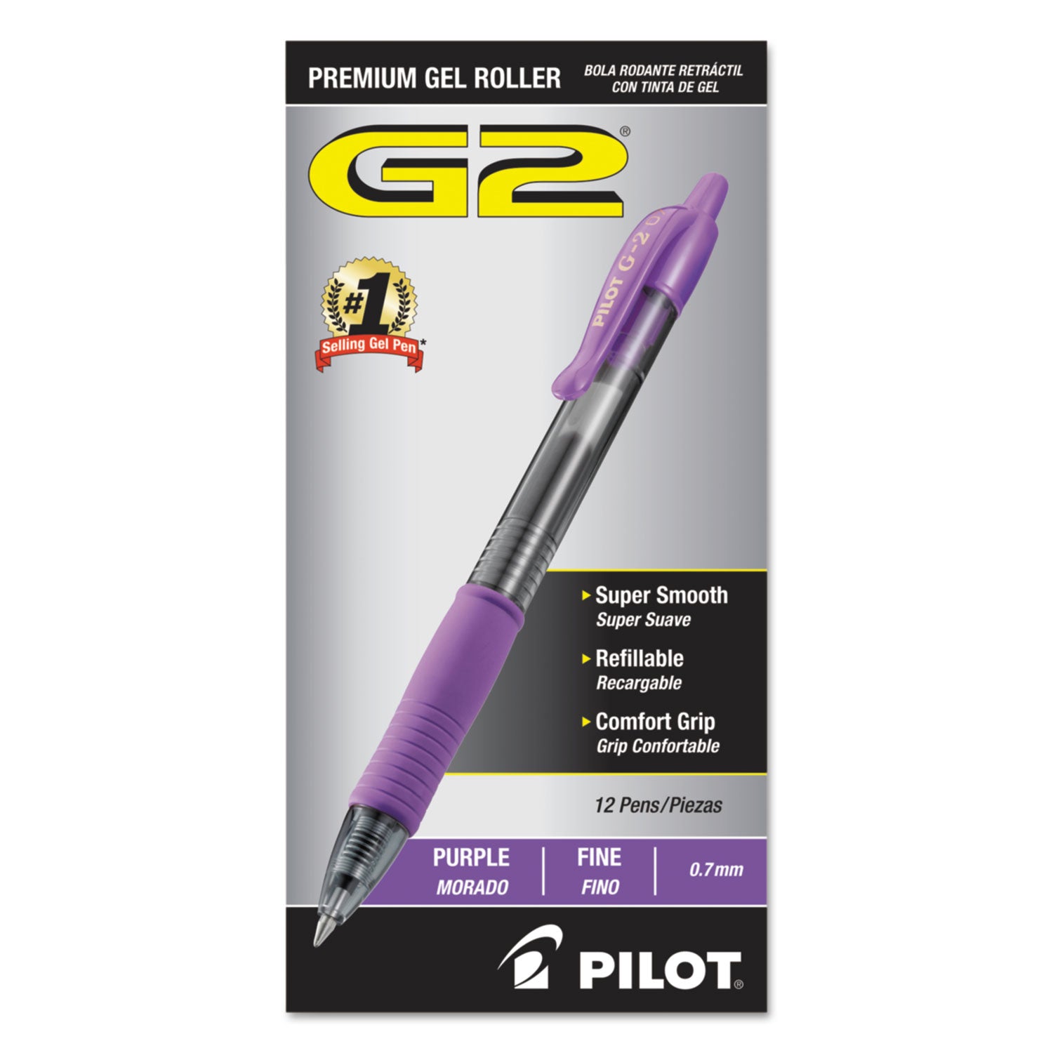 G2 Premium Gel Pen, Retractable, Fine 0.7 mm, Purple Ink, Smoke/Purple Barrel, Dozen -