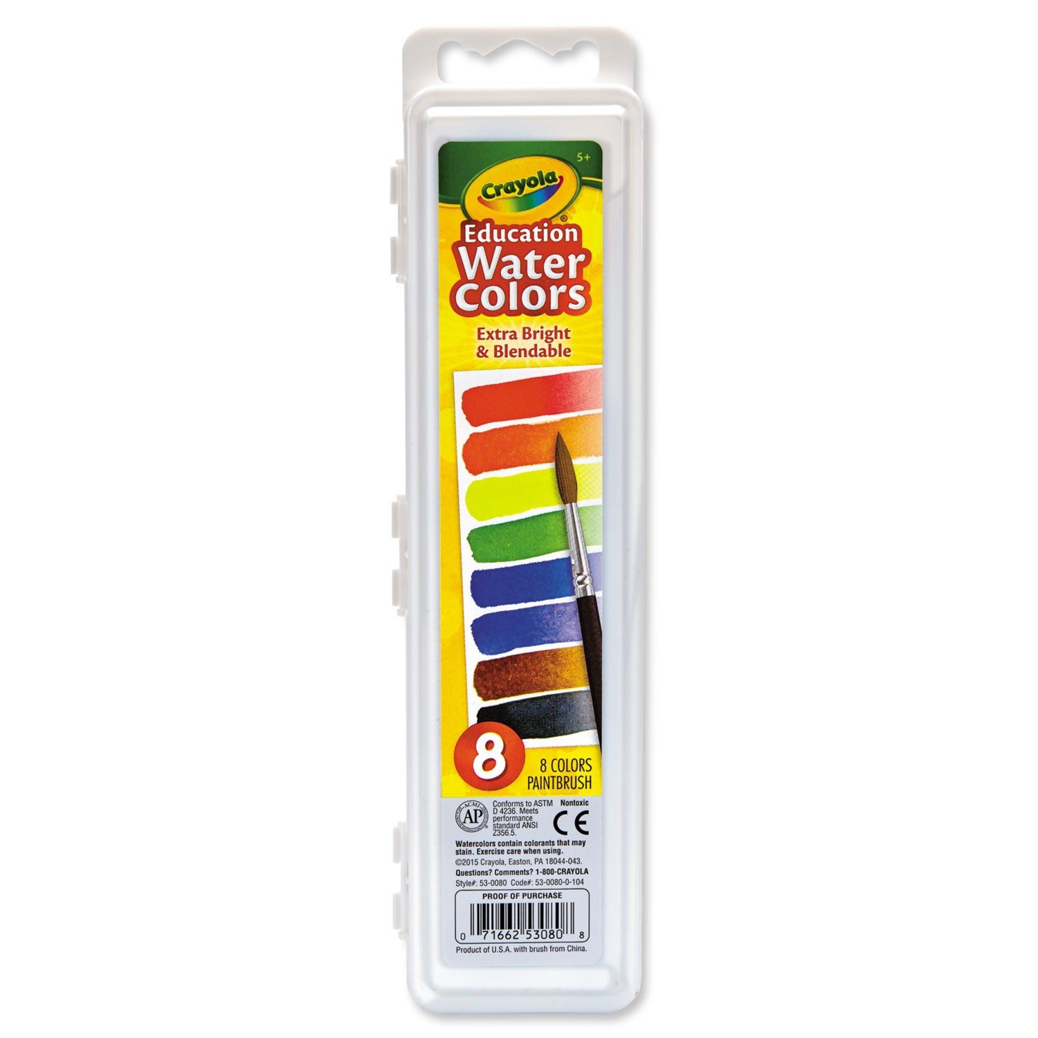 Watercolors, 8 Assorted Colors, Palette Tray -