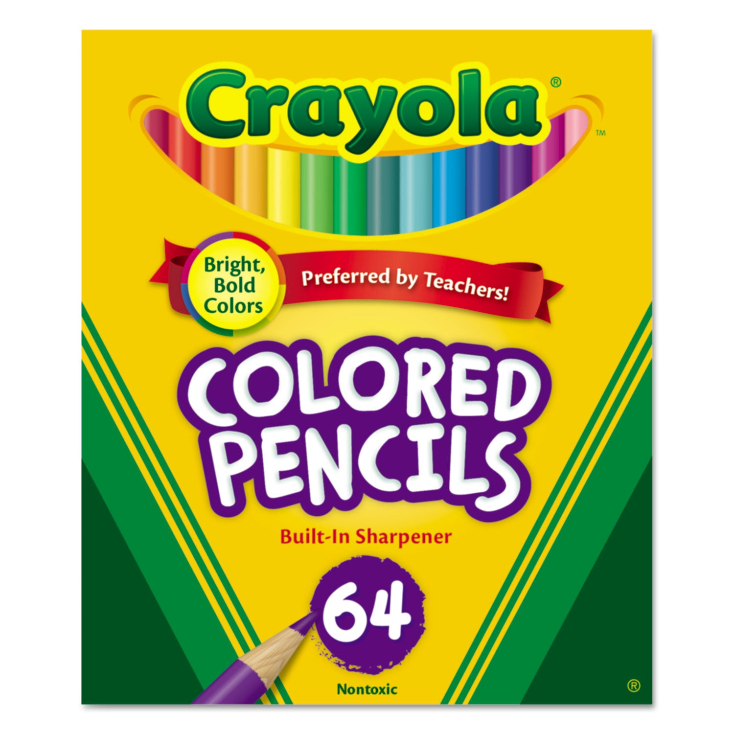 Short Colored Pencils Hinged Top Box with Built-in Pencil Sharpener, 3.3 mm, 2B, Assorted Lead and Barrel Colors, 64/Pack -