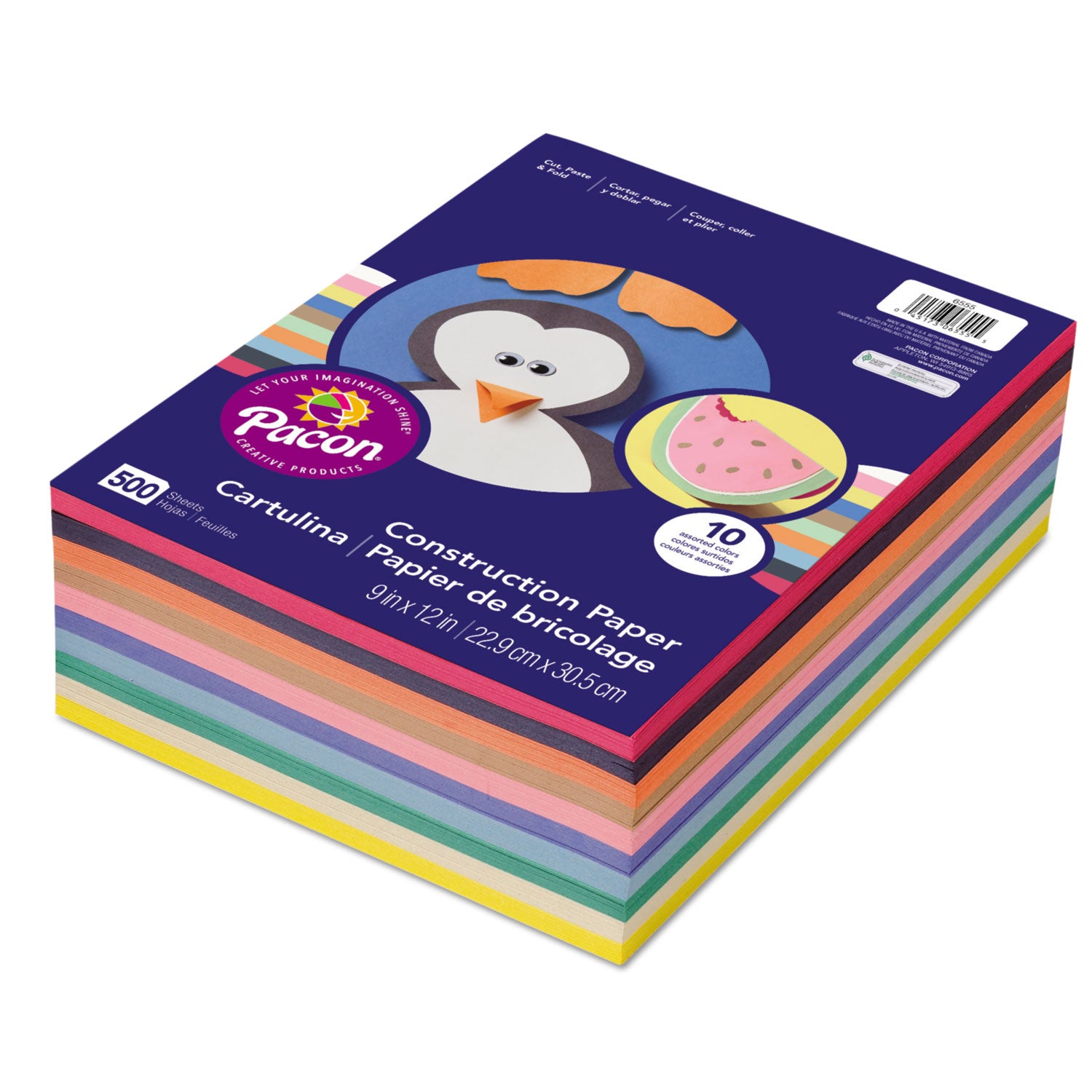 Rainbow Super Value Construction Paper Ream, 45 lb Text, 9 x 12, Assorted, 500/Pack -