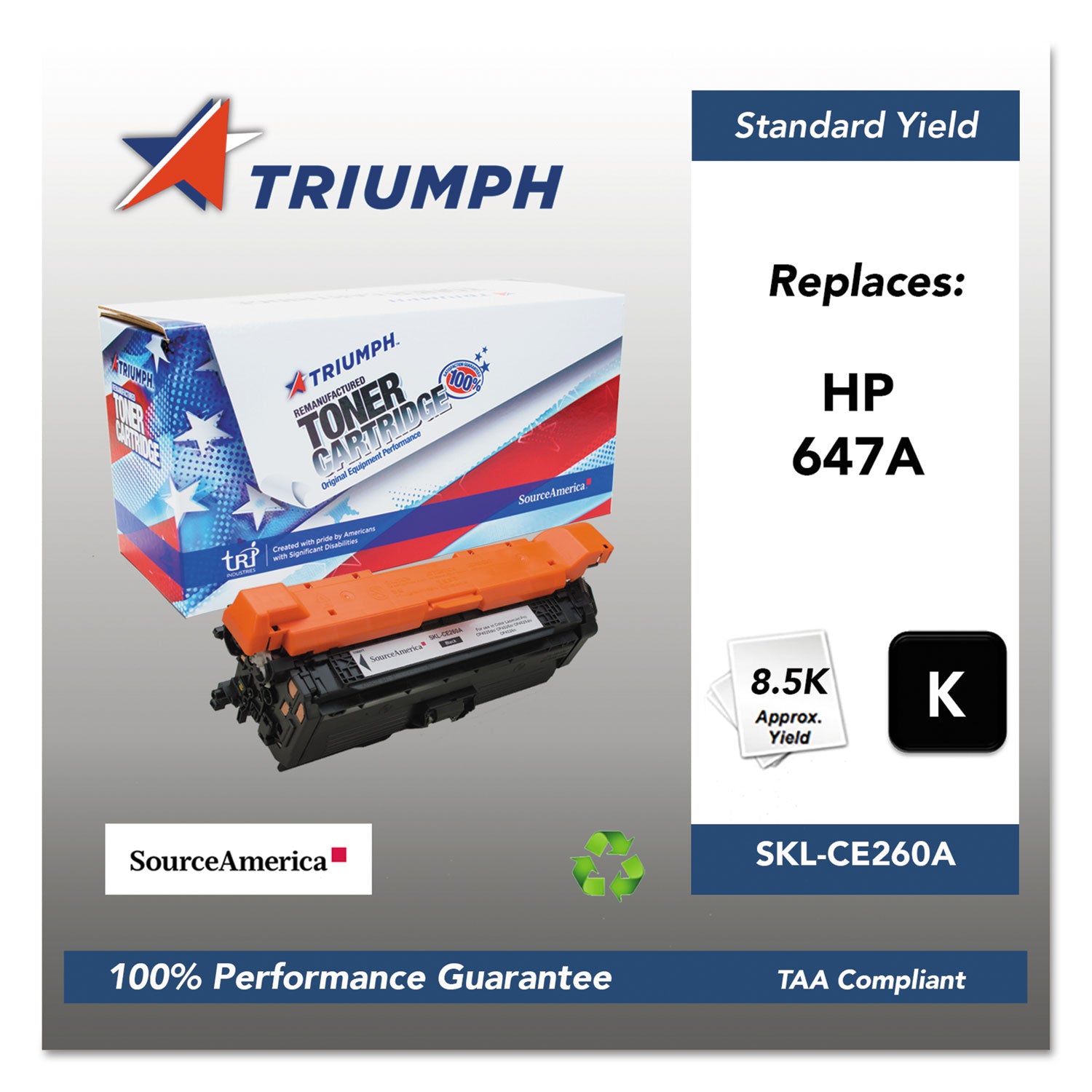 751000NSH1113 Remanufactured CE260A (647A) Toner, 8,500 Page-Yield, Black -