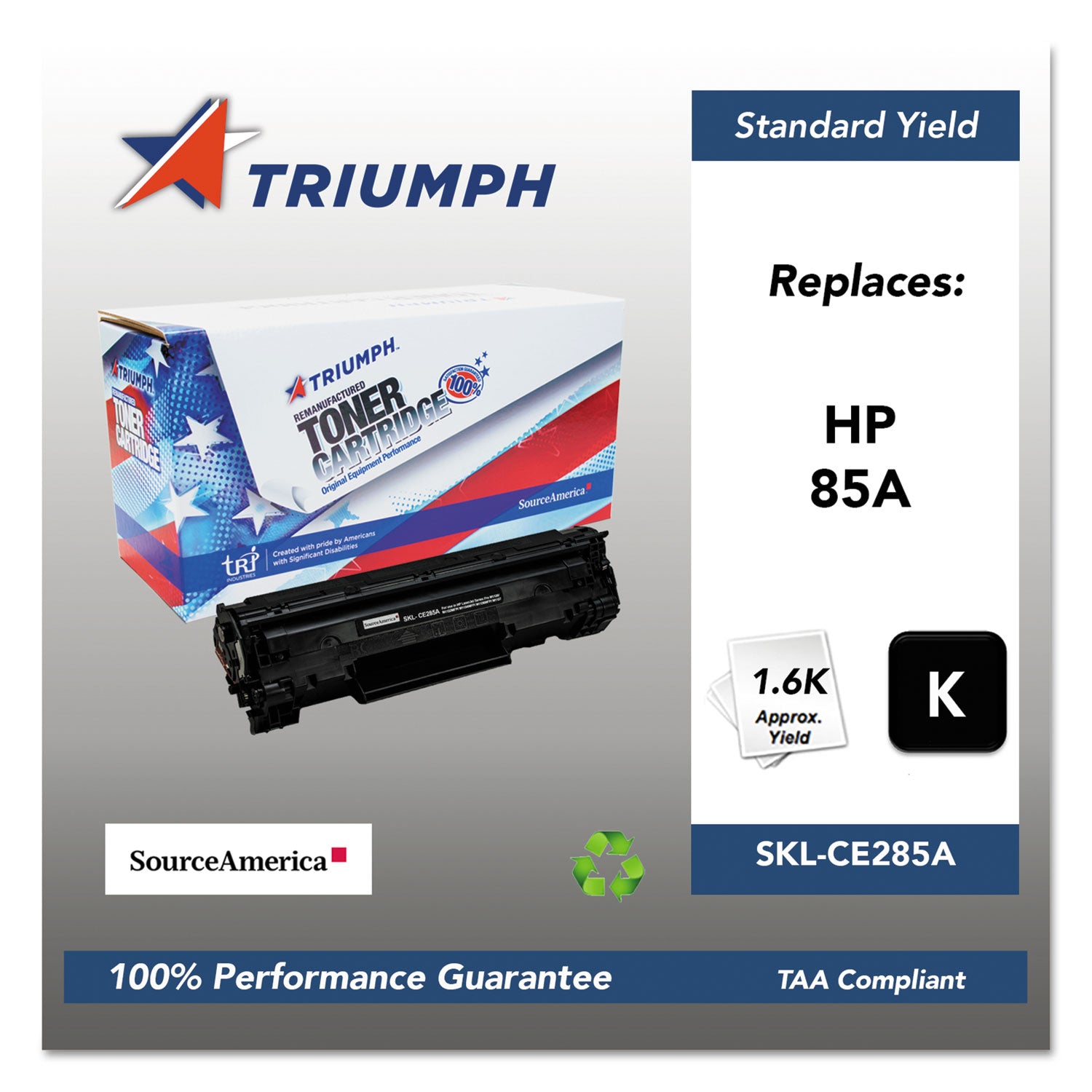 751000NSH1100 Remanufactured CE285A (85A) Toner, 1,600 Page-Yield, Black -