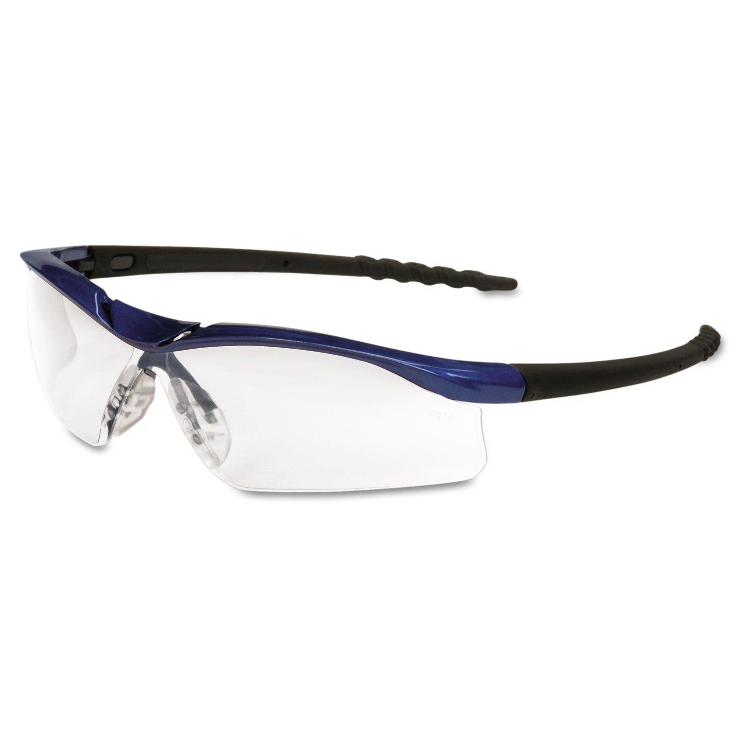 Dallas Wraparound Safety Glasses, Metallic Blue Frame, Clear Anti-Fog Lens -