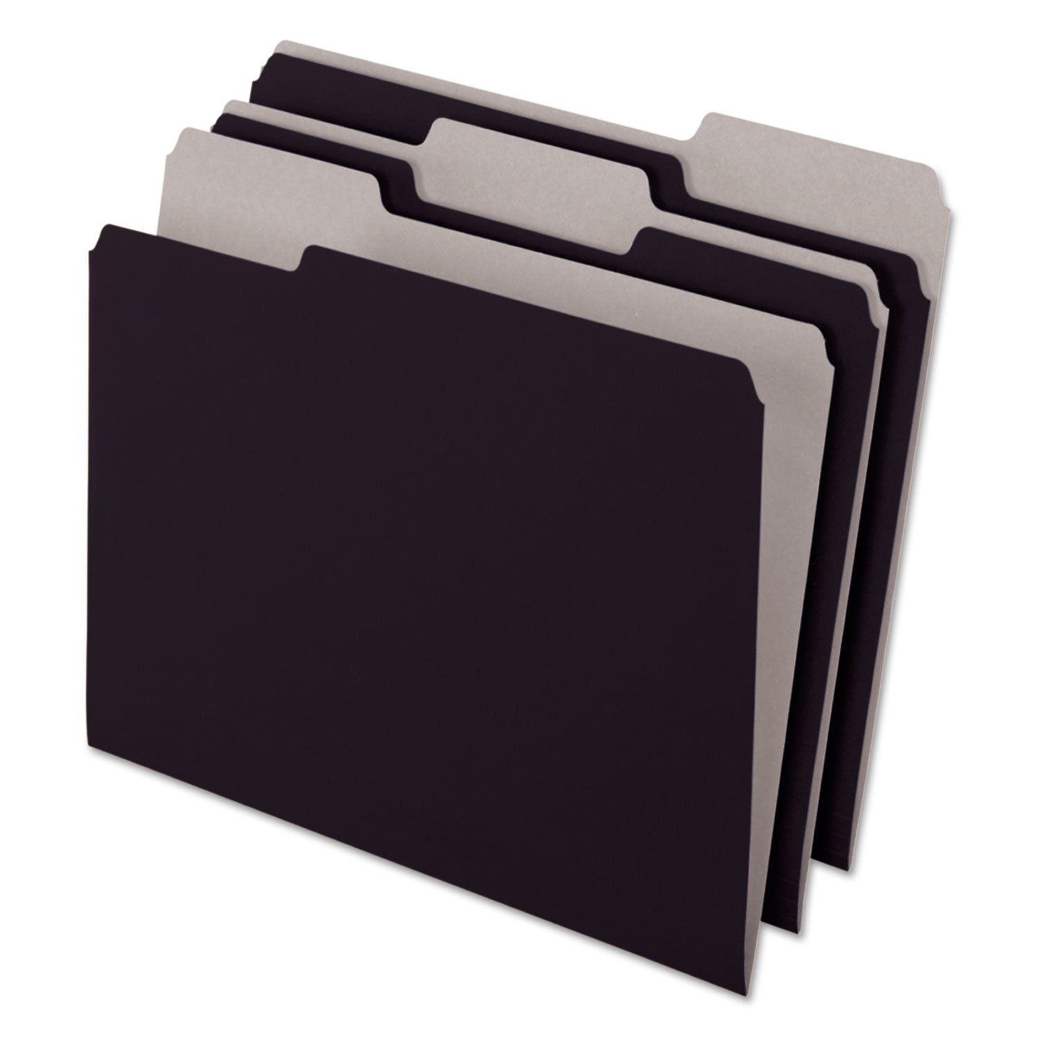 Interior File Folders, 1/3-Cut Tabs: Assorted, Letter Size, Black/Gray, 100/Box -