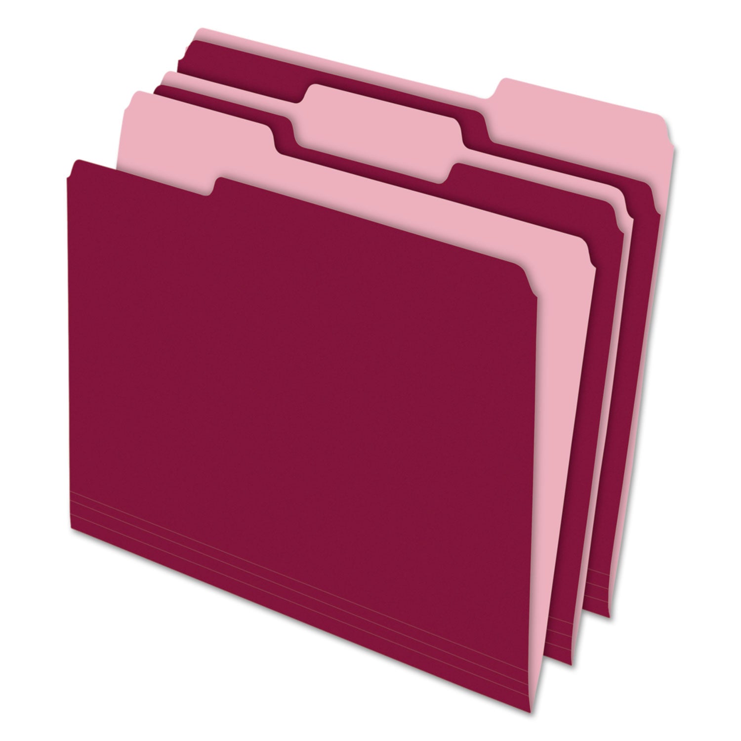 Interior File Folders, 1/3-Cut Tabs: Assorted, Letter Size, Burgundy, 100/Box -