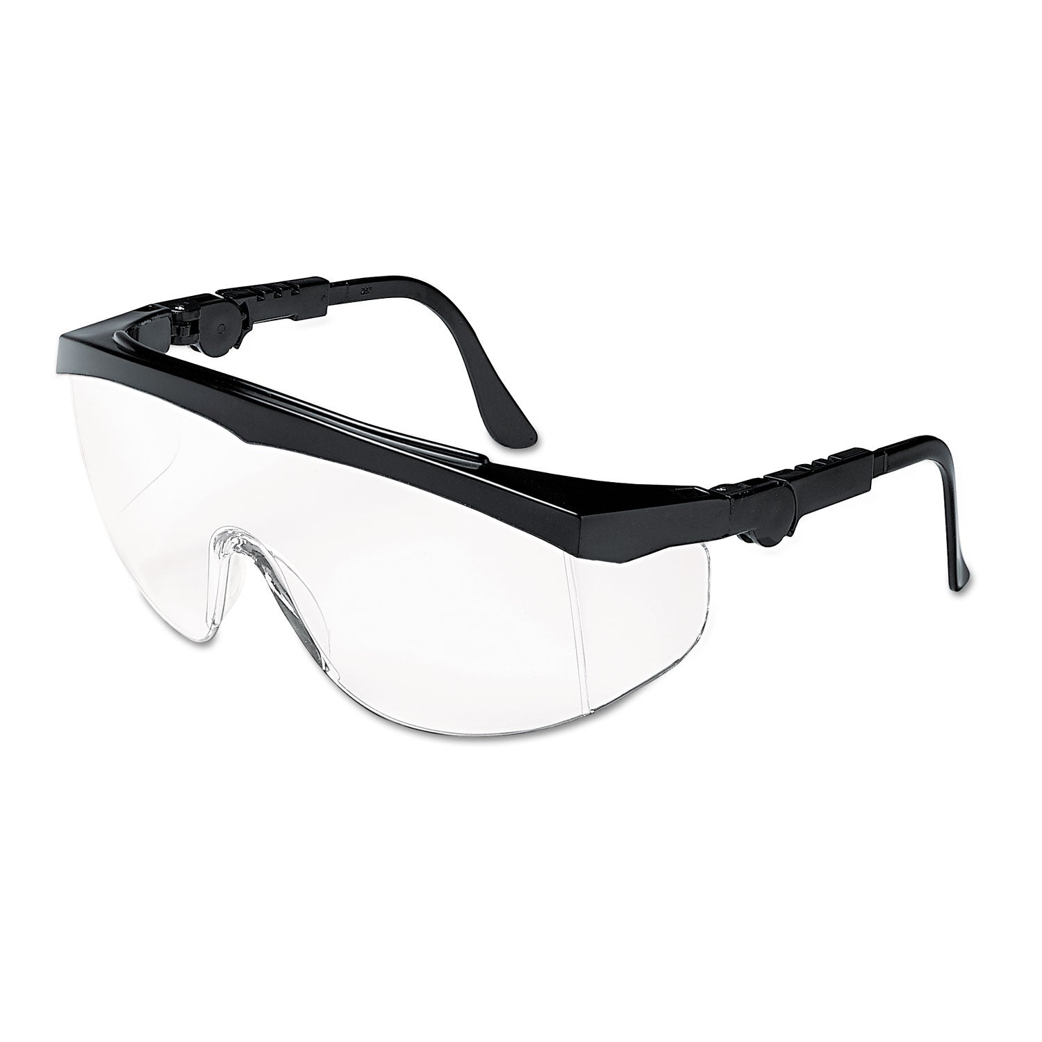 Tomahawk Wraparound Safety Glasses, Black Nylon Frame, Clear Lens, 12/Box -