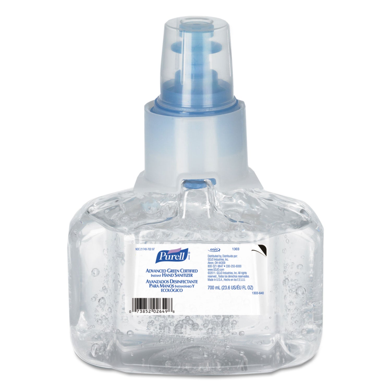 Advanced Hand Sanitizer Green Certified Gel Refill, For LTX-7 Dispensers, 700 mL, Fragrance-Free, 3/Carton -