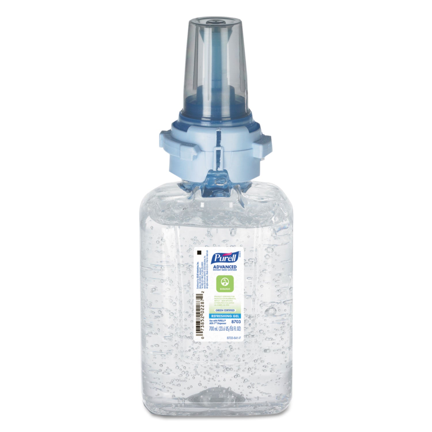 Advanced Hand Sanitizer Green Certified Gel Refill, For ADX-7 Dispensers, 700 mL, Fragrance-Free, 4/Carton -