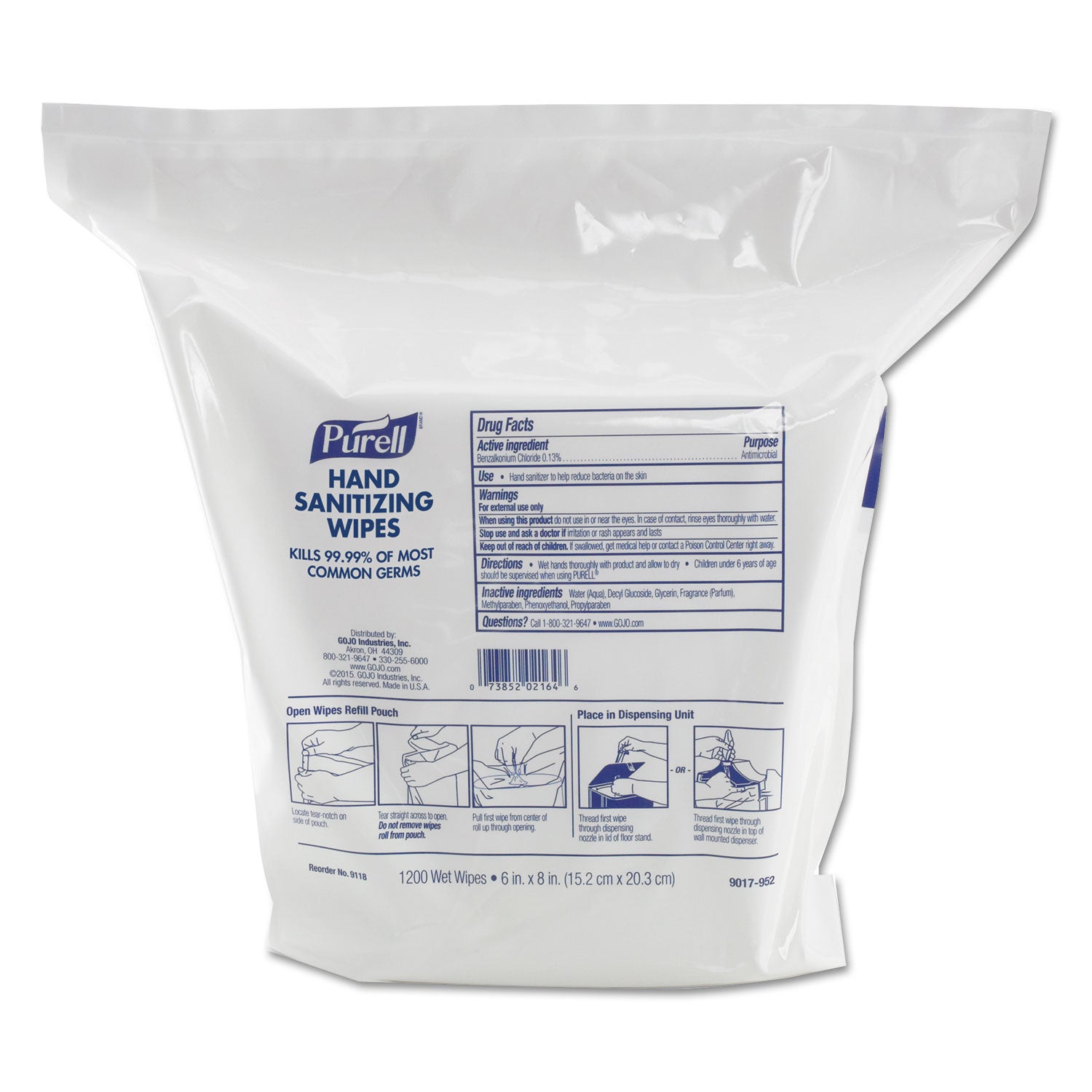 Hand Sanitizing Wipes, 6 x 8, Fresh Citrus Scent, White, 1,200/Refill Pouch, 2 Refills/Carton -