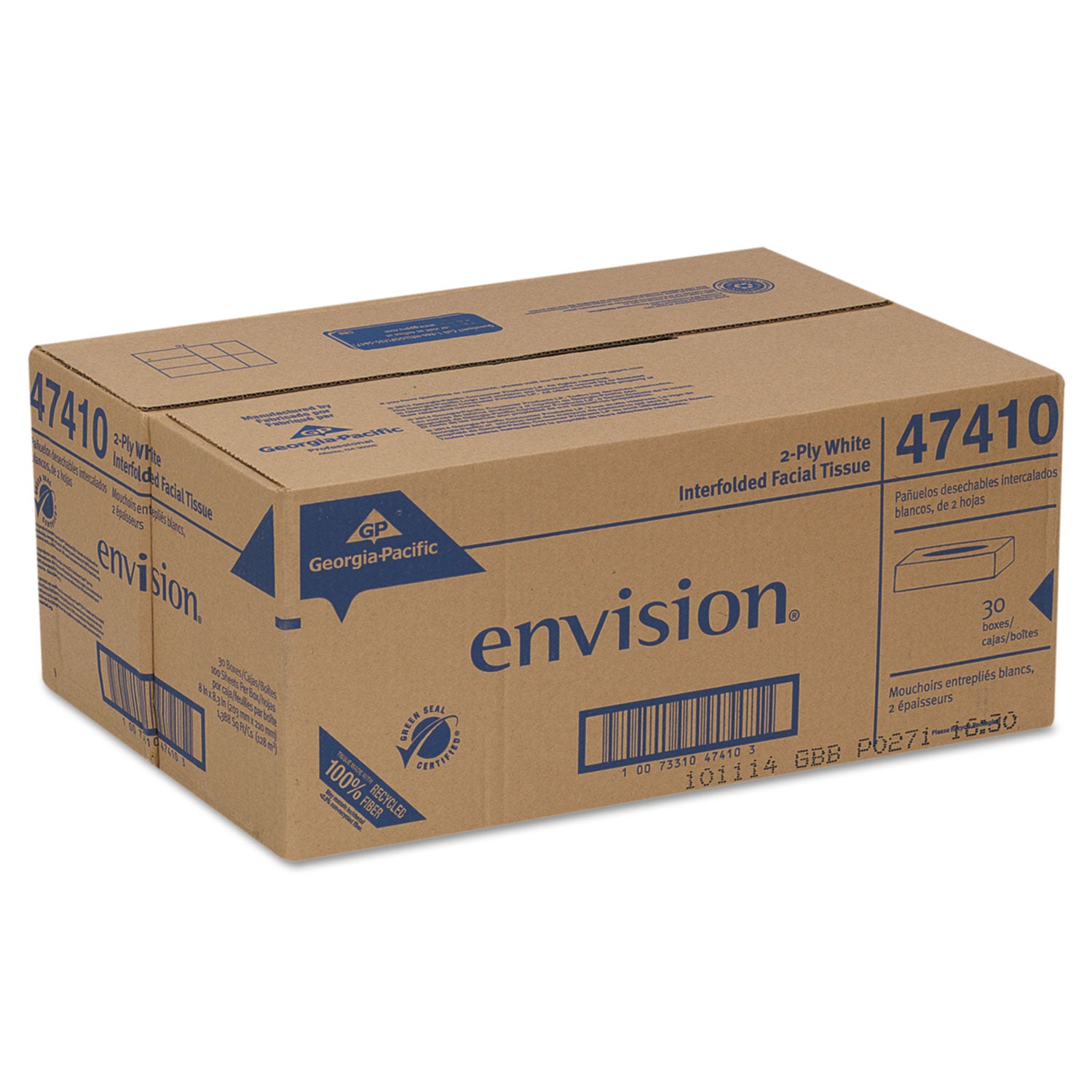 Facial Tissue, 2-Ply, White, 100 Sheets/Box, 30 Boxes/Carton -