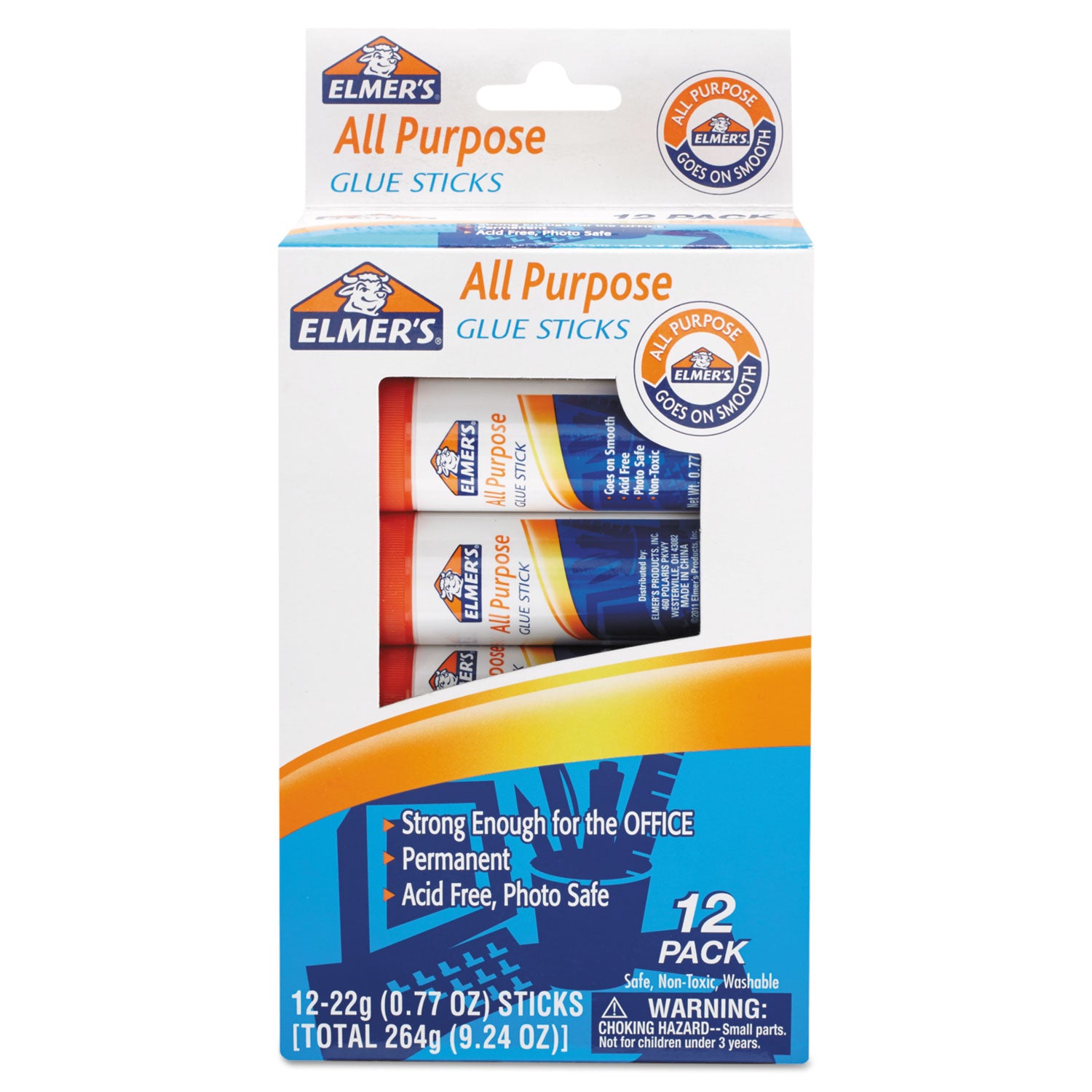 Disappearing Glue Stick, 0.77 oz, Applies White, Dries Clear, 12/Pack -