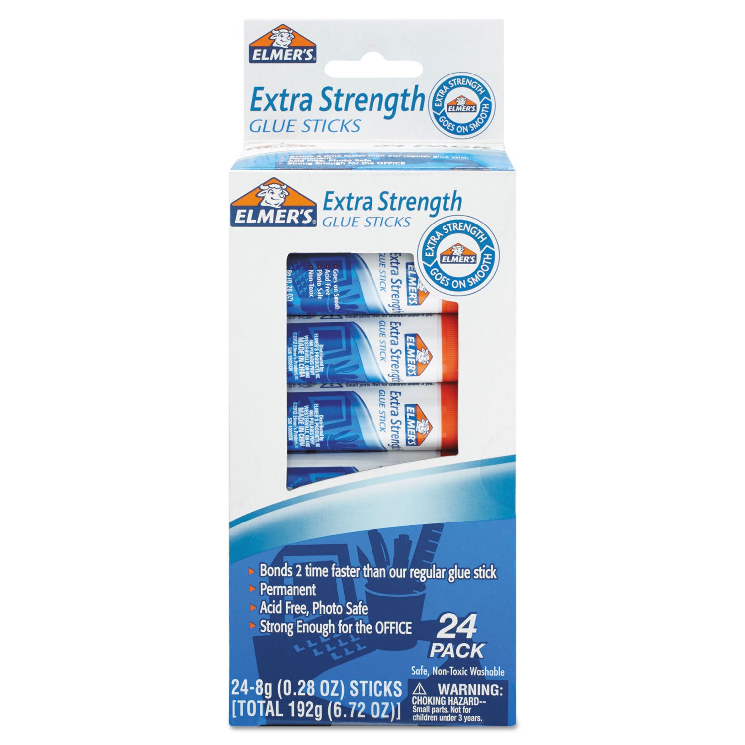 Extra-Strength Office Glue Stick, 0.28 oz, Dries Clear, 24/Pack -