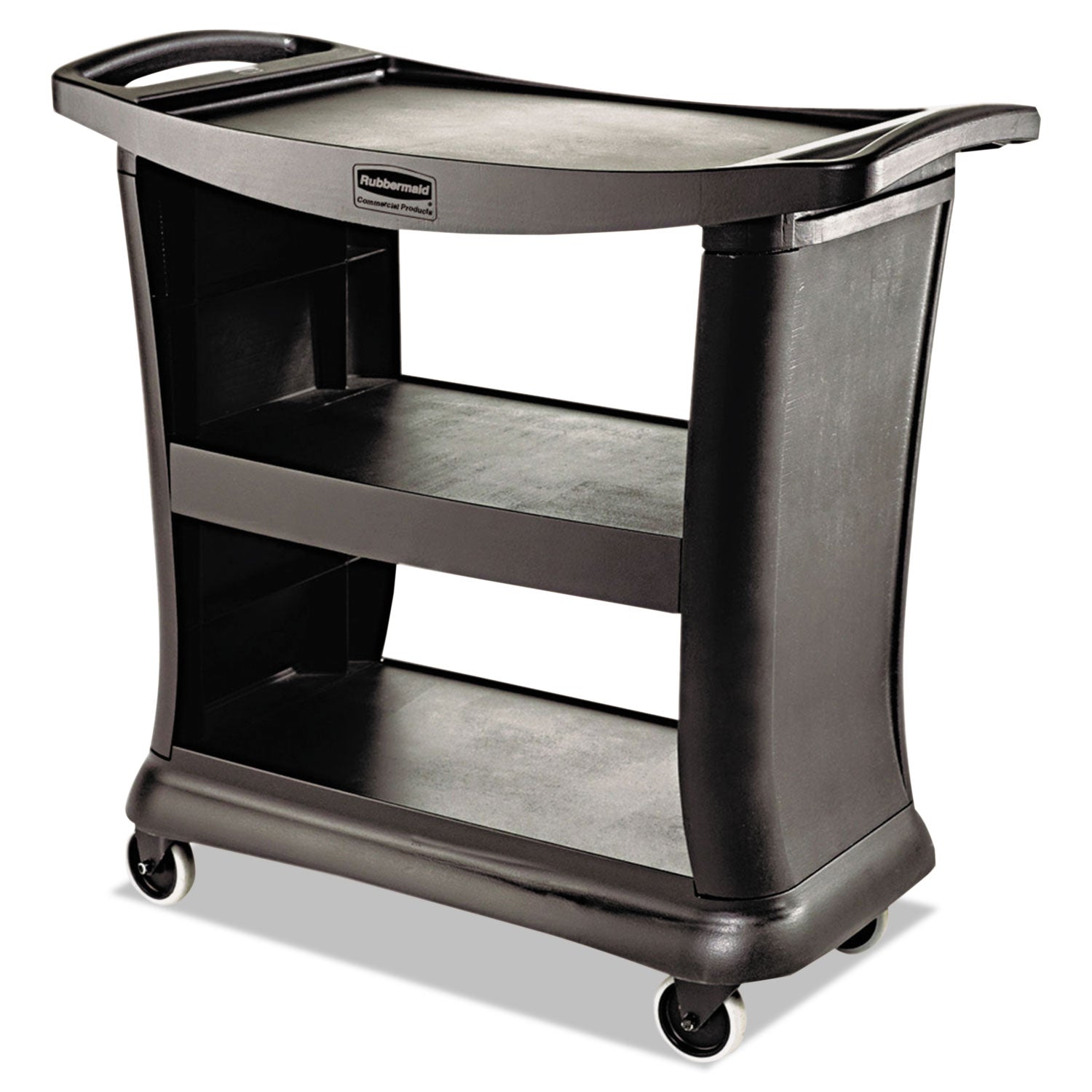 Executive Service Cart, Plastic, 3 Shelves, 300 lb Capacity, 20.33" x 38.9" x 38.9", Black -