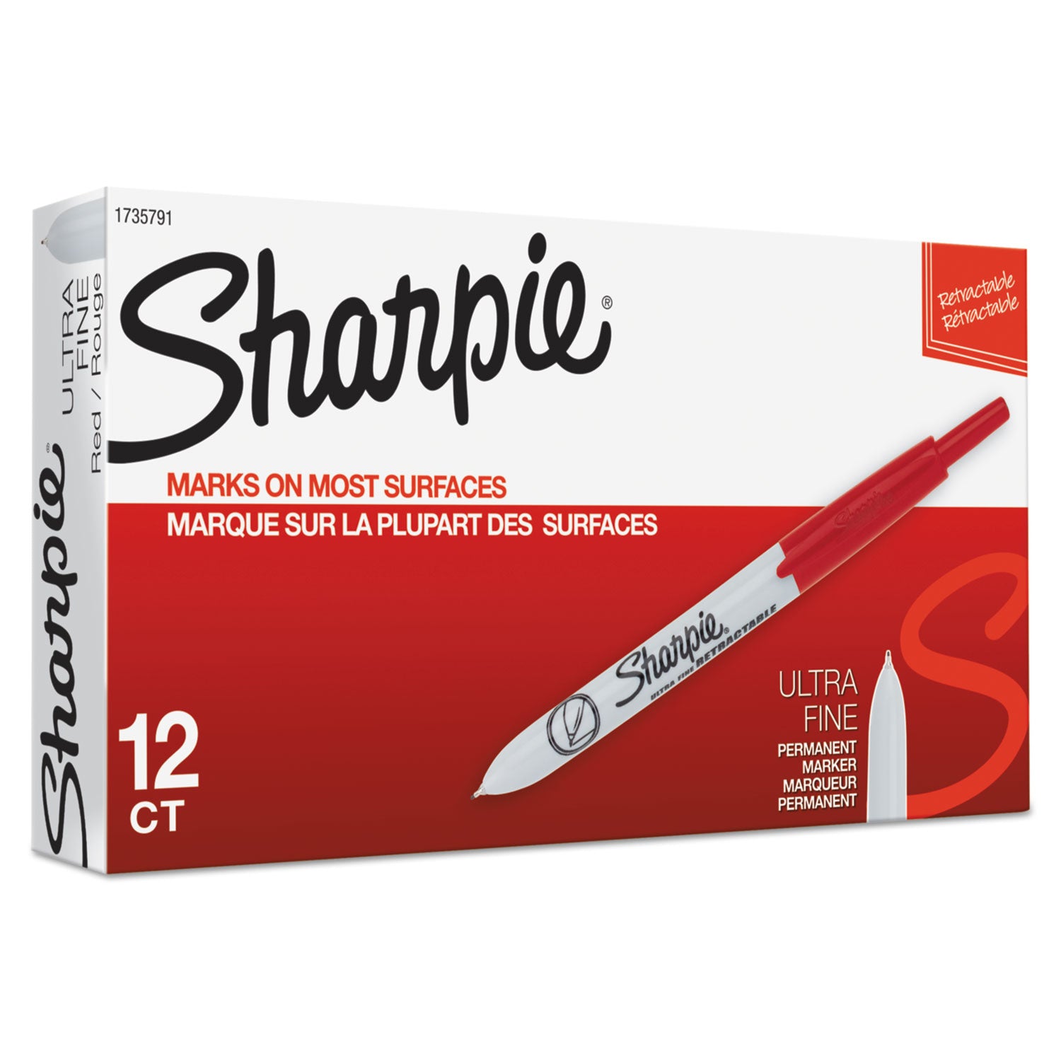 Retractable Permanent Marker, Extra-Fine Needle Tip, Red -