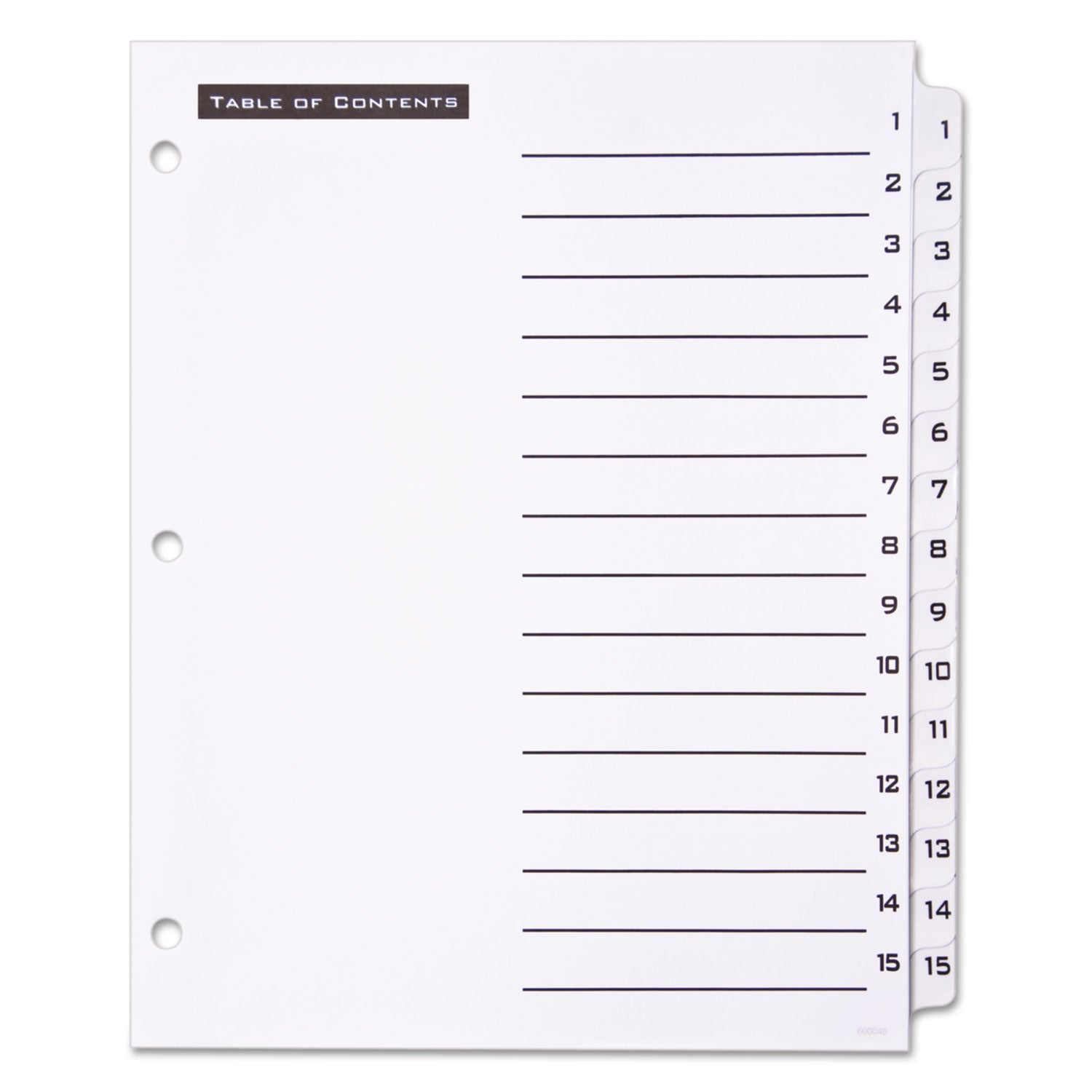 Table 'n Tabs Dividers, 15-Tab, 1 to 15, 11 x 8.5, White, White Tabs, 1 Set -