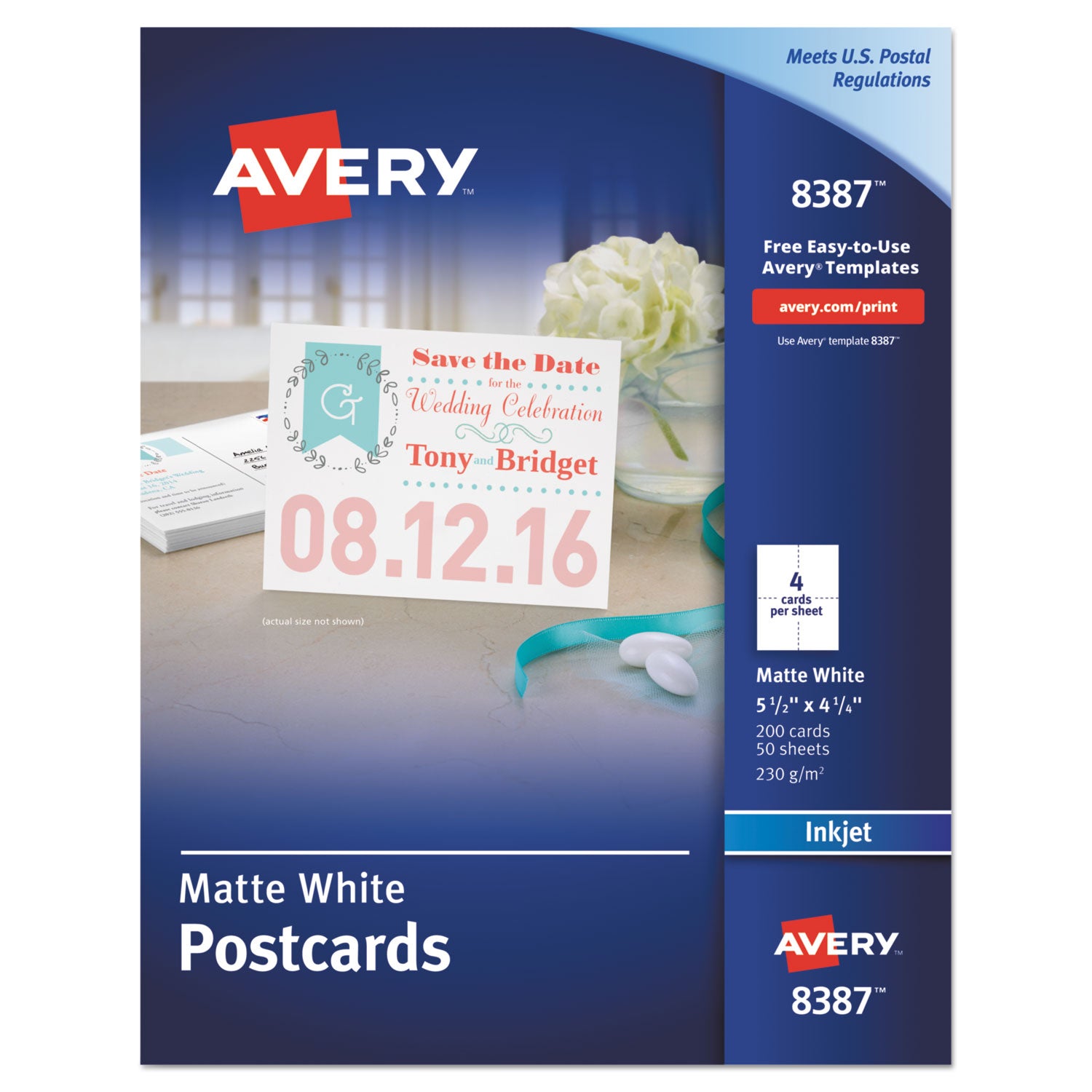 Printable Postcards, Inkjet, 85 lb, 4.25 x 5.5, Matte White, 200 Cards, 4 Cards/Sheet, 50 Sheets/Box -