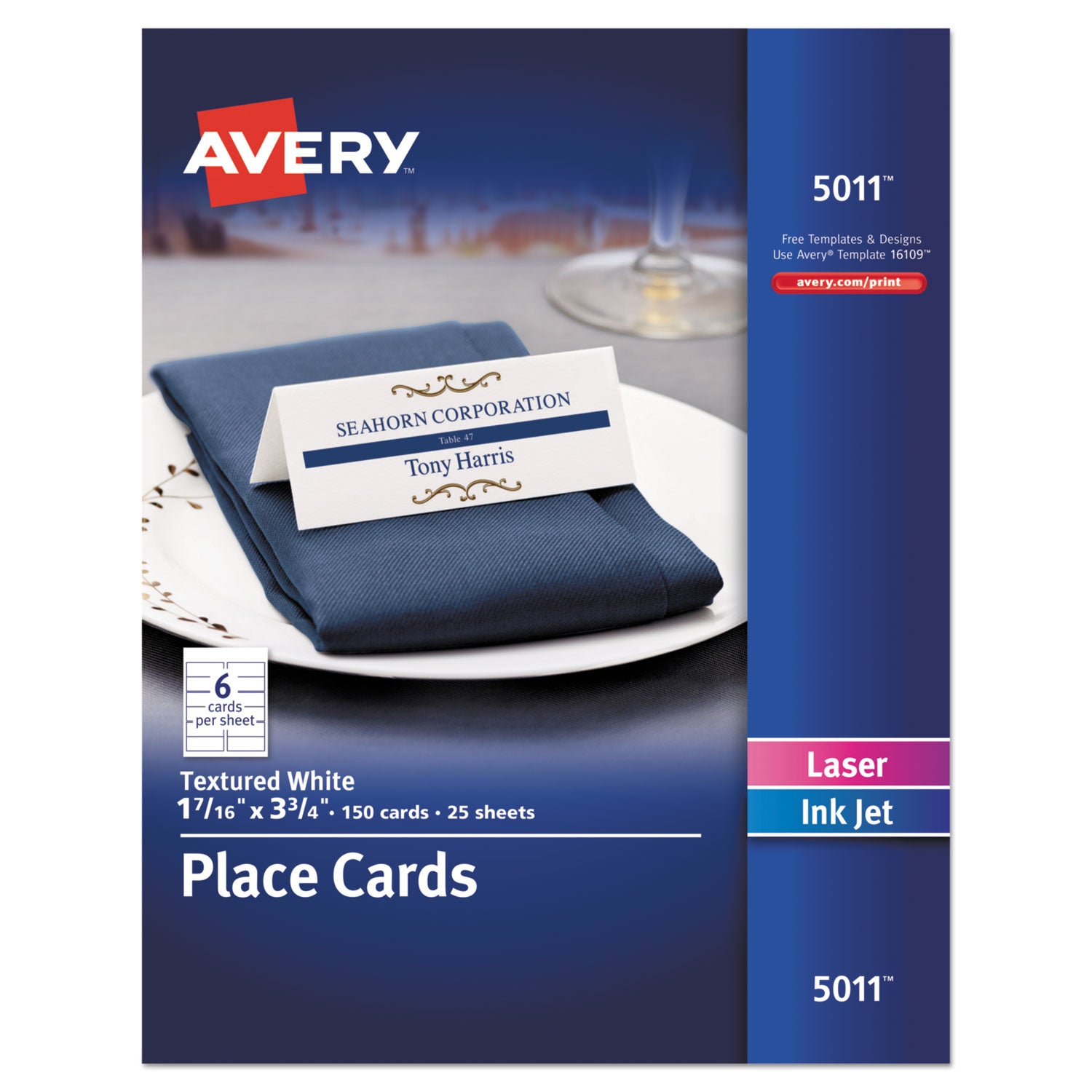 Small Textured Tent Cards, White, 1.44 x 3.75, 6 Cards/Sheet, 25 Sheets/Pack -