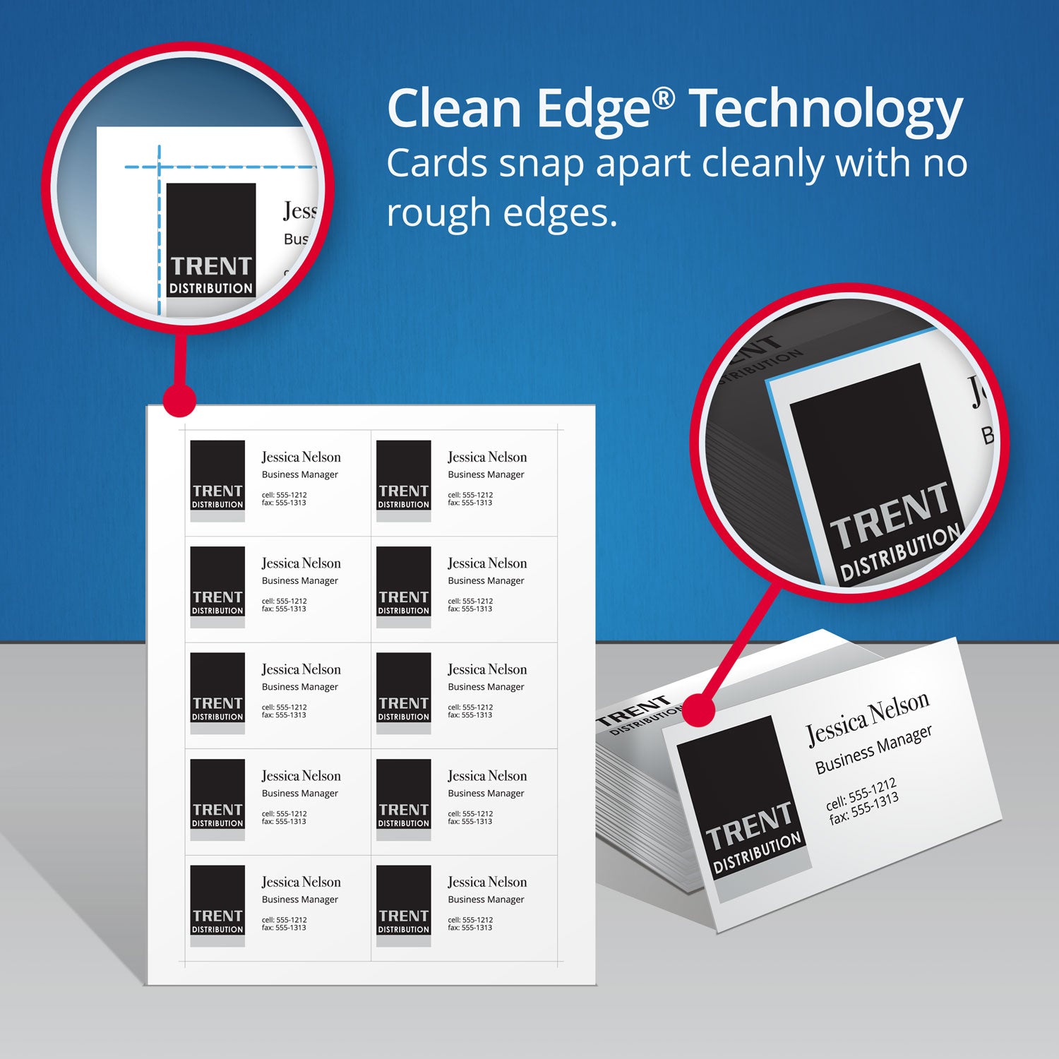 Clean Edge Business Cards, Laser, 2 x 3.5, White, 1,000 Cards, 10 Cards/Sheet, 100 Sheets/Box -