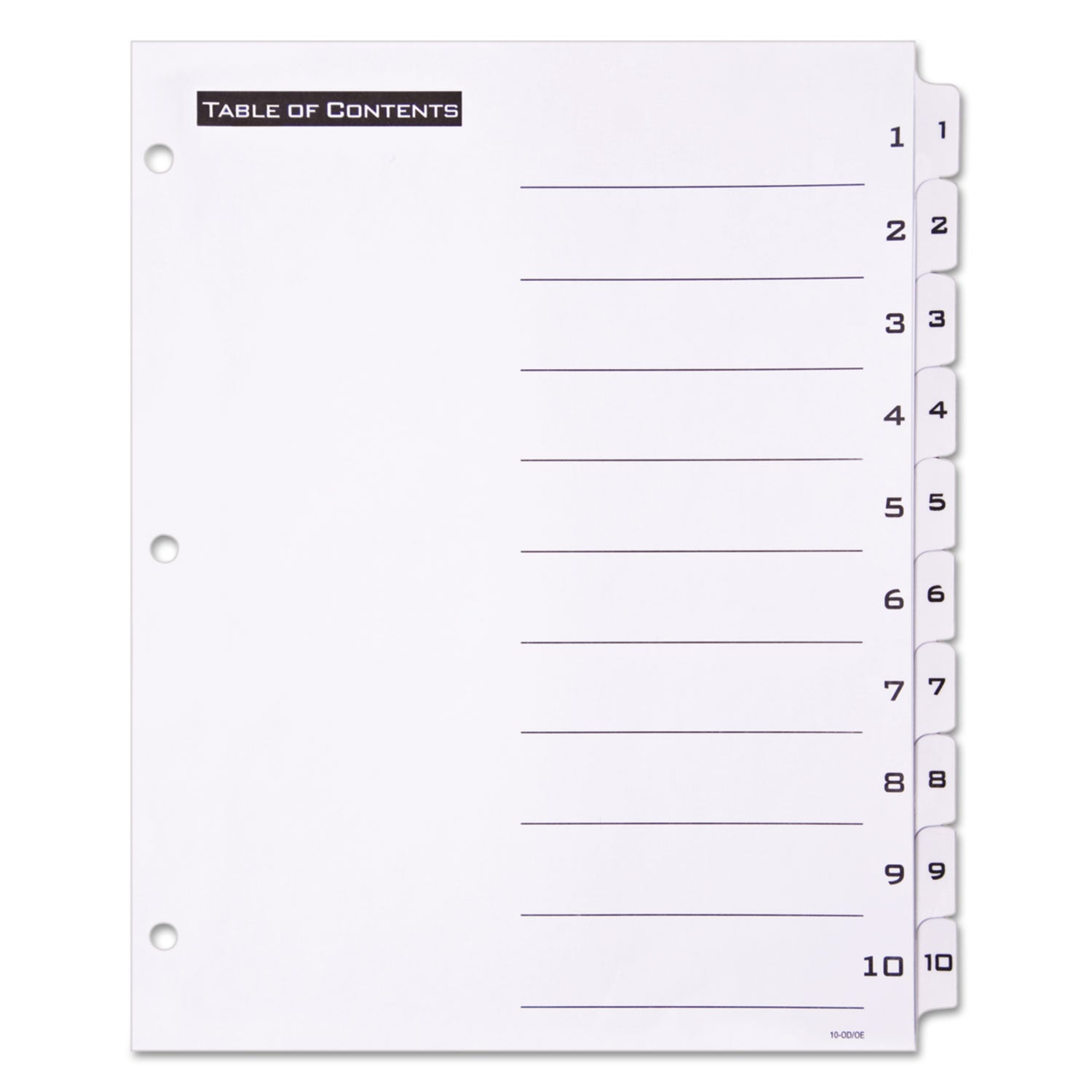 Table 'n Tabs Dividers, 10-Tab, 1 to 10, 11 x 8.5, White, White Tabs, 1 Set -