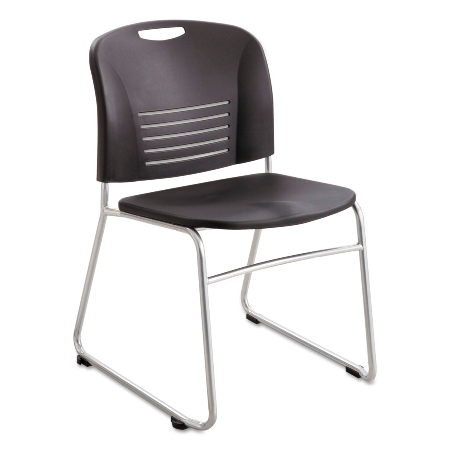 Vy Series Stack Chairs, Supports Up to 350 lb, 18.75" Seat Height, Black Seat, Black Back, Silver Base, 2/Carton -