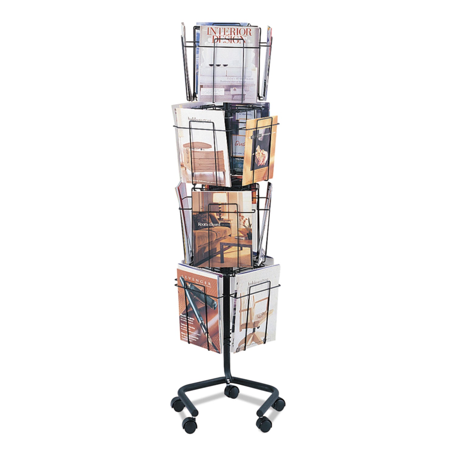 Wire Rotary Display Racks, 16 Compartments, 15w x 15d x 60h, Charcoal -