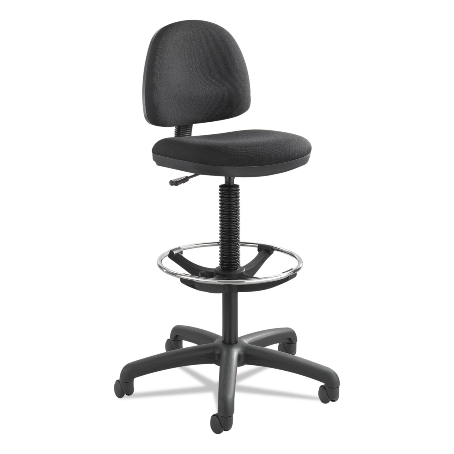 Precision Extended-Height Swivel Stool, Adjustable Footring, Supports Up to 250 lb, 23" to 33" Seat Height, Black Fabric -
